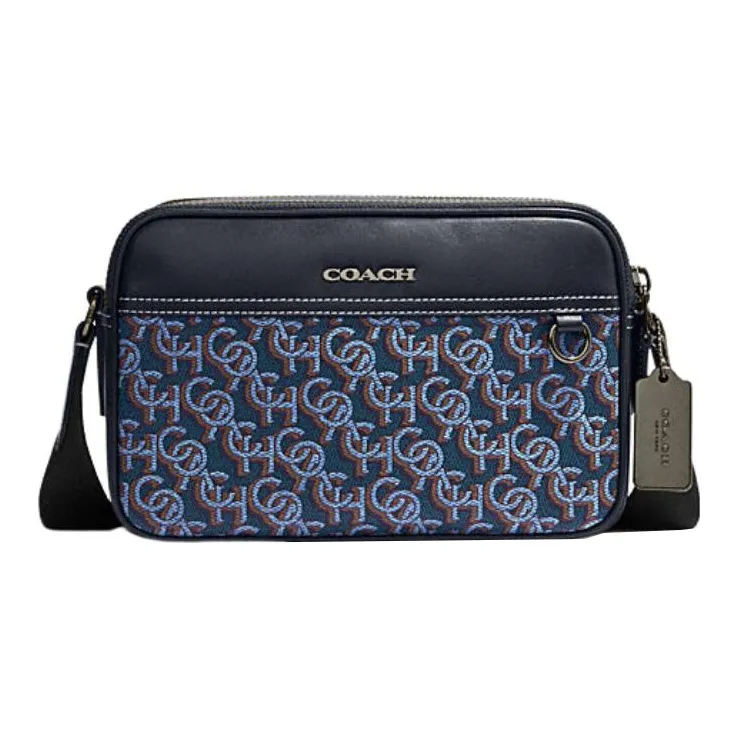COACH Graham Coated Canvas Delicate Calf Leather Shoulder Bag Crossbody Bag Medium Size Men's Blue & Black