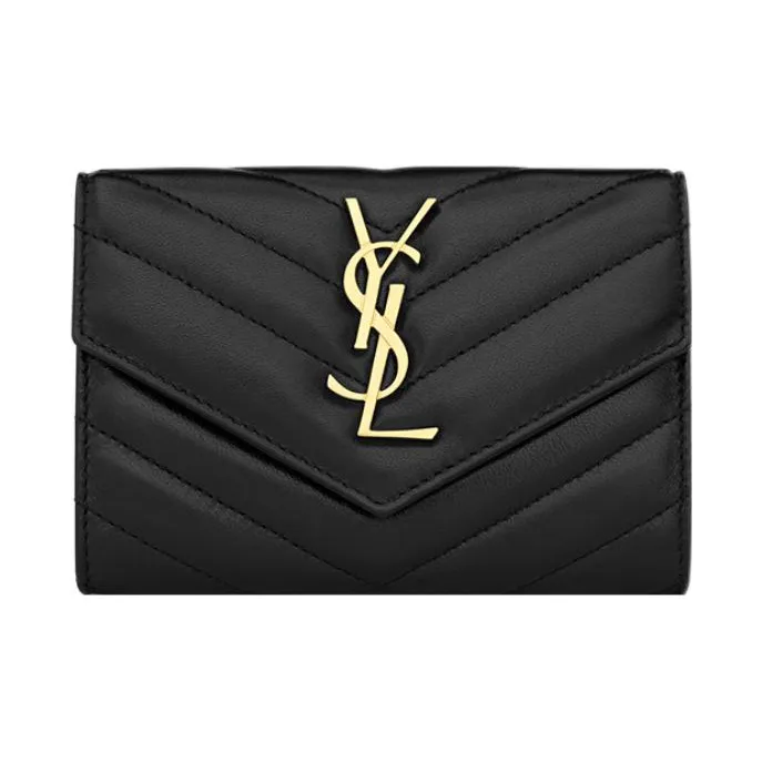 SAINT LAURENT CASSANDRE Sheepskin Card Holder, Wallet Small Men's Black