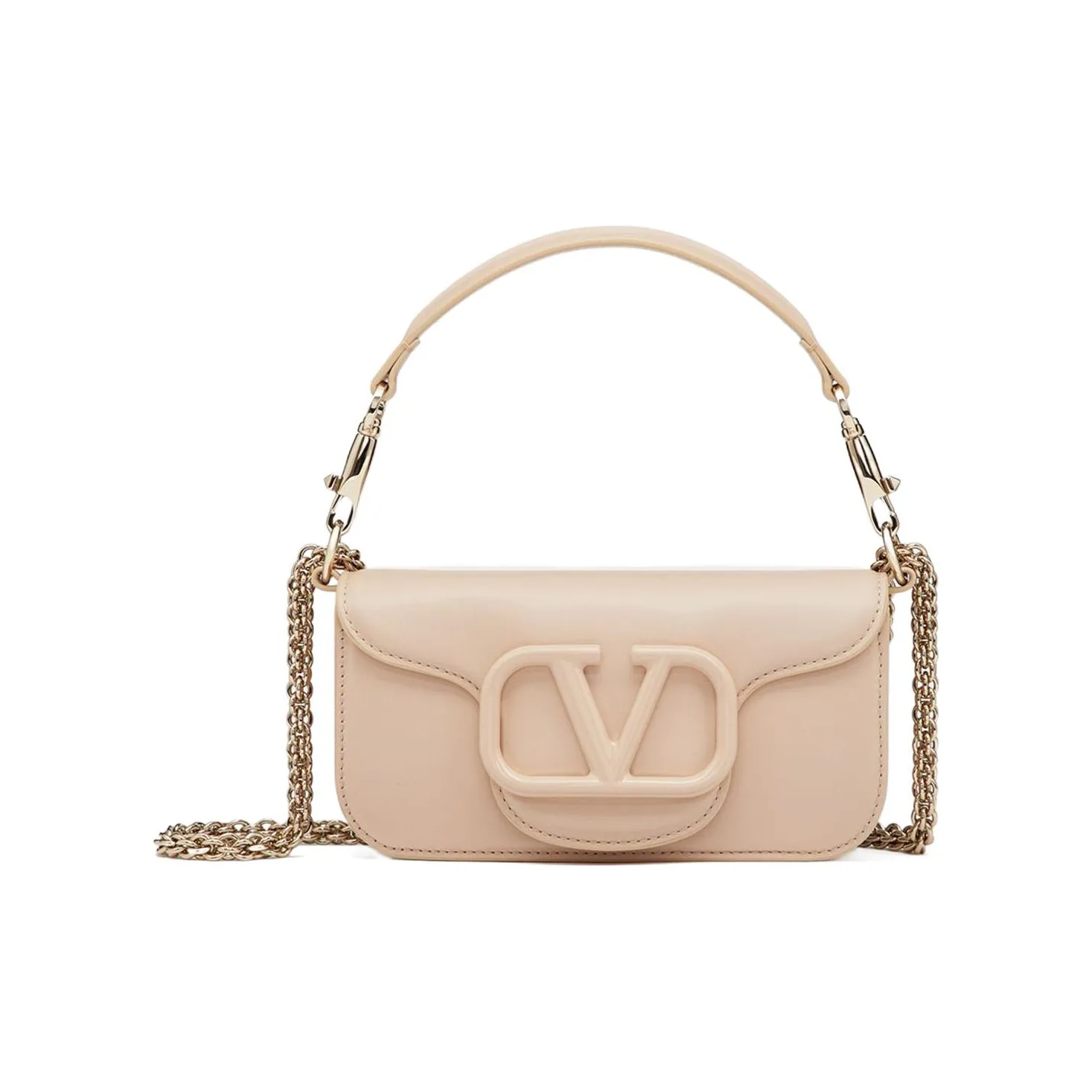Valentino Locò Calfskin Baguette Bag Shoulder Bag, Crossbody Bag, Handbag Mini Women's Rose Pink
