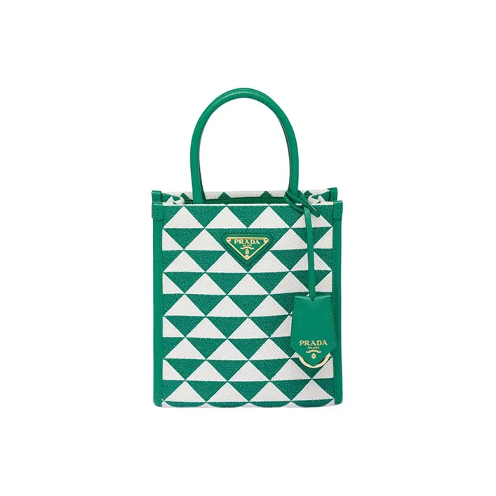 PRADA Symbole Fabric With Leather Tote Bag, Shopping Bag, Shoulder Bag, Crossbody Bag, Handbag Mini Women's Green/White