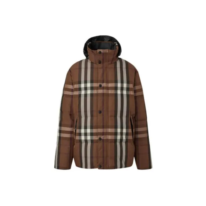 Burberry Packaway Hood Reversible Check Nylon Puffer Jacket Dark Birch Brown