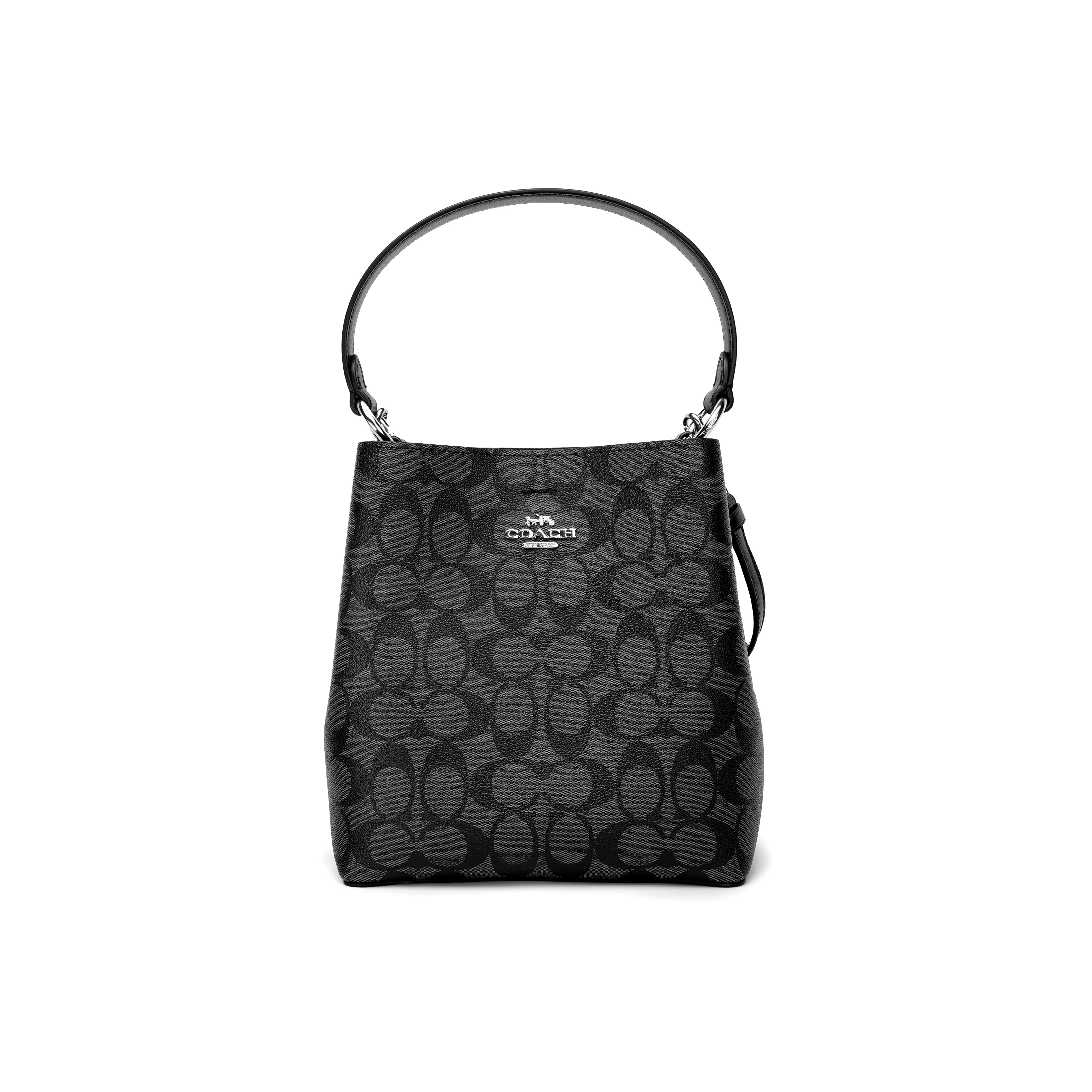 COACH Town Холст и Кожаная Сумка-ведро Сумка Сумка через плечо Сумка через плечо Маленькая Женская Темно-серая и Черная