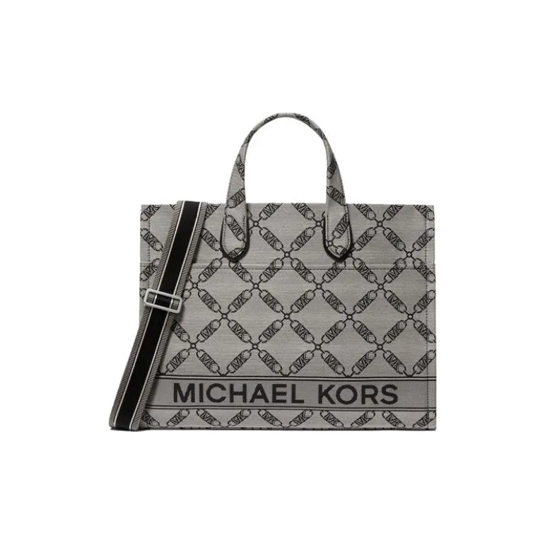 MICHAEL KORS Fabric Portable Crossbody Tote Tubas Women's Beige & White & Black