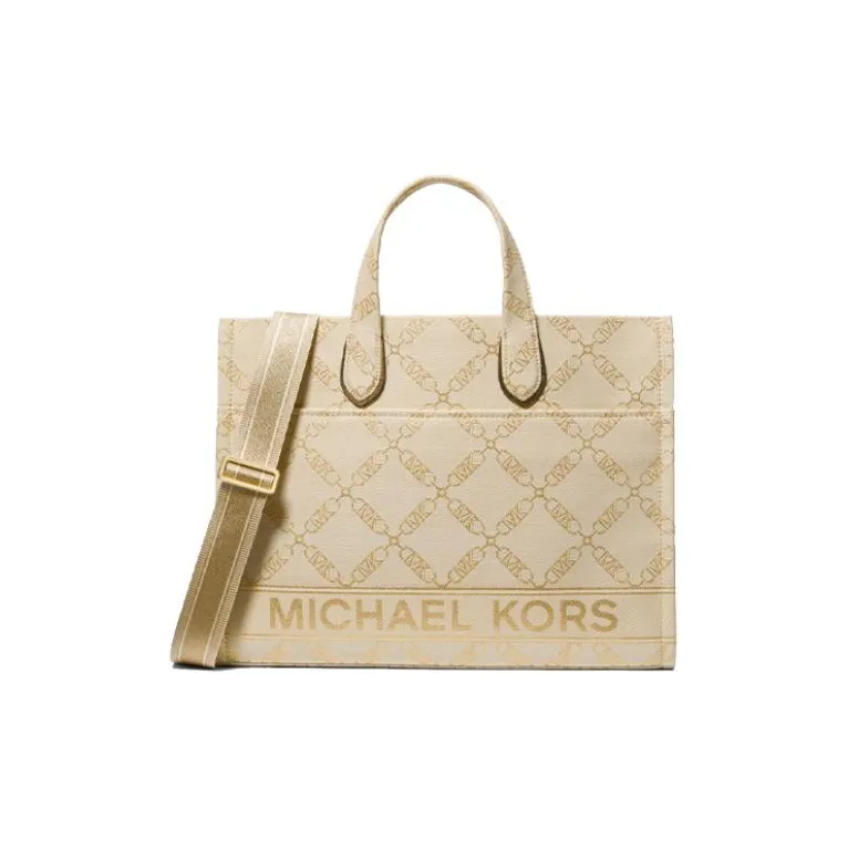 MICHAEL KORS Fabric Portable Crossbody Tote Tubas Women's Ecru & Gold
