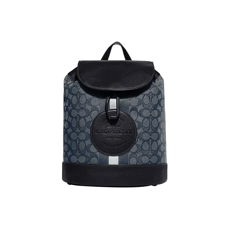 COACH Dempsey Fabric With Pebbled Cow Leather Backpack Medium Size Women's Dark Blue