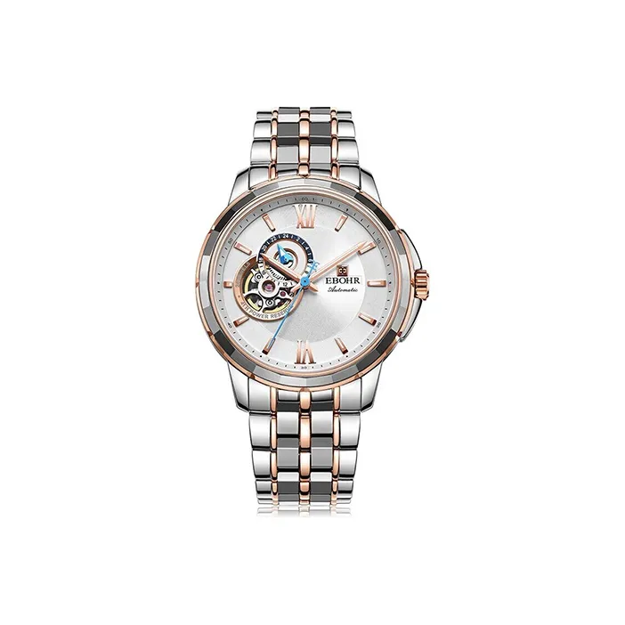 EBOHR Mechanical Movement Stainless Steel Watchband Watch Men's Watches White Dial 17080118