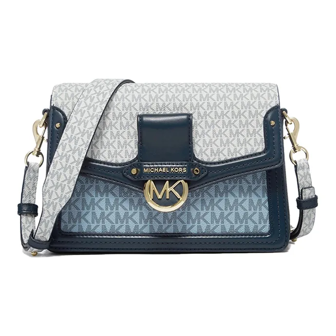 MICHAEL KORS Jessie Artificial Leather Envelope Bag, Crossbody Bag, Shoulder Bag Women's Light Blue/Marine Blue/White