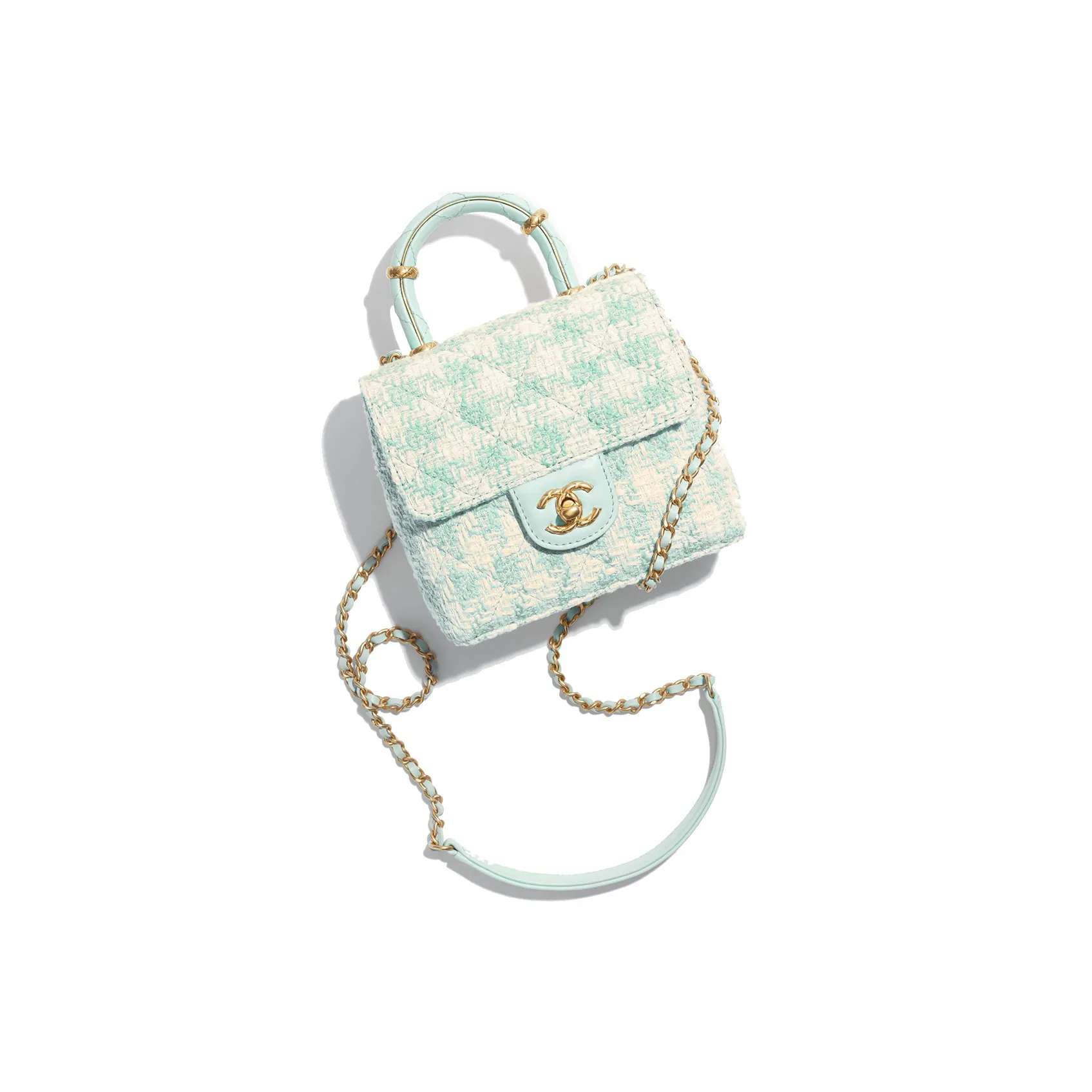 CHANEL Tweed Mixed With Lambskin Flap Bag Shoulder Bag Crossbody Bag Handbag Mini Women's Light Blue