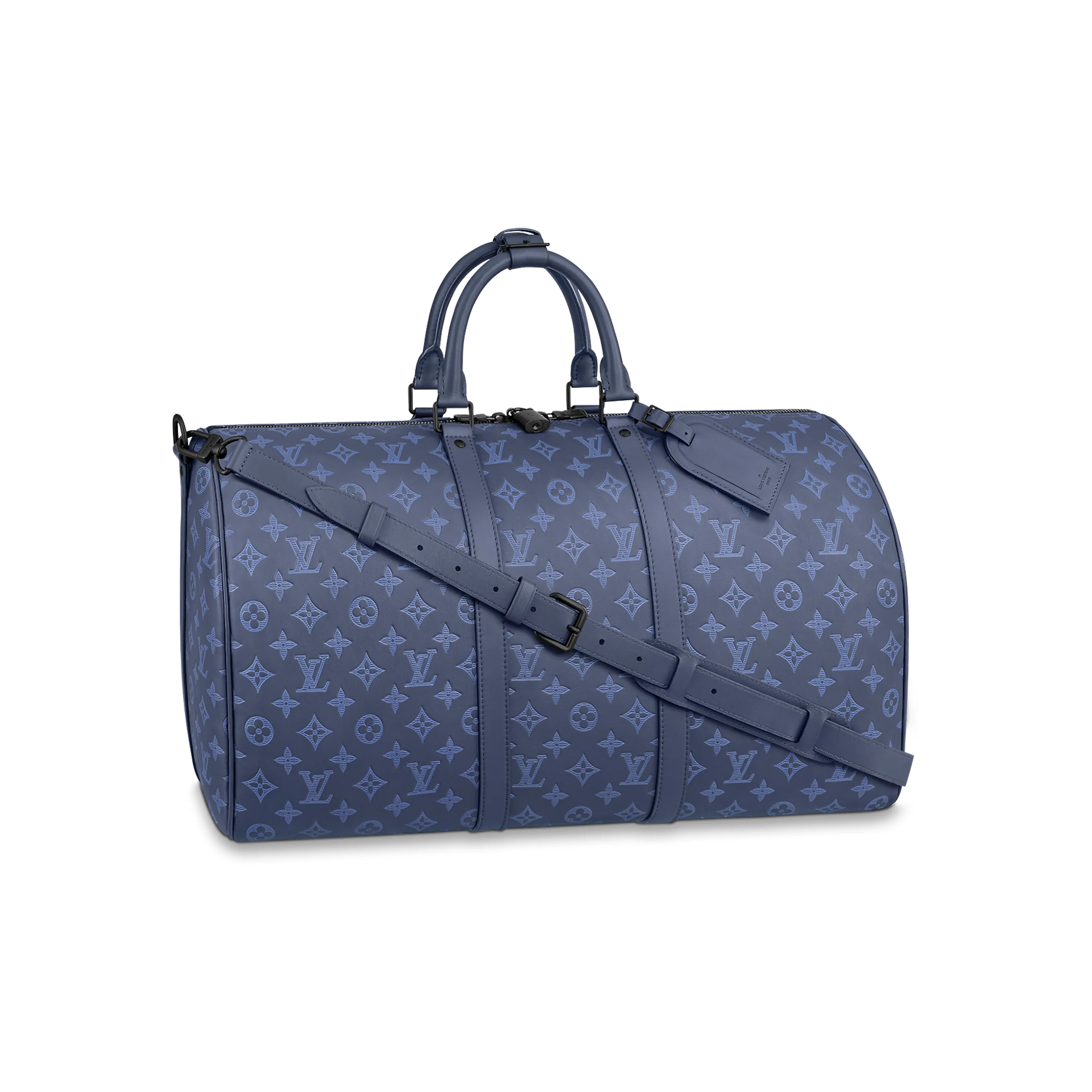 LOUIS VUITTON Keepall With Cow Leather Travel Bag, Shoulder Bag, Crossbody Bag, Handbag Men's Marine Blue
