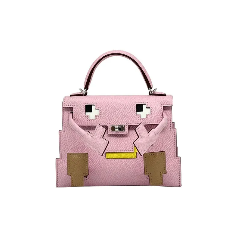 HERMES Kelly Doll Epsom Calfskin Millennium Doll Handbag Crossbody Bag Women
s Mallow Purple/Milk Tea/Lemon/Cream White