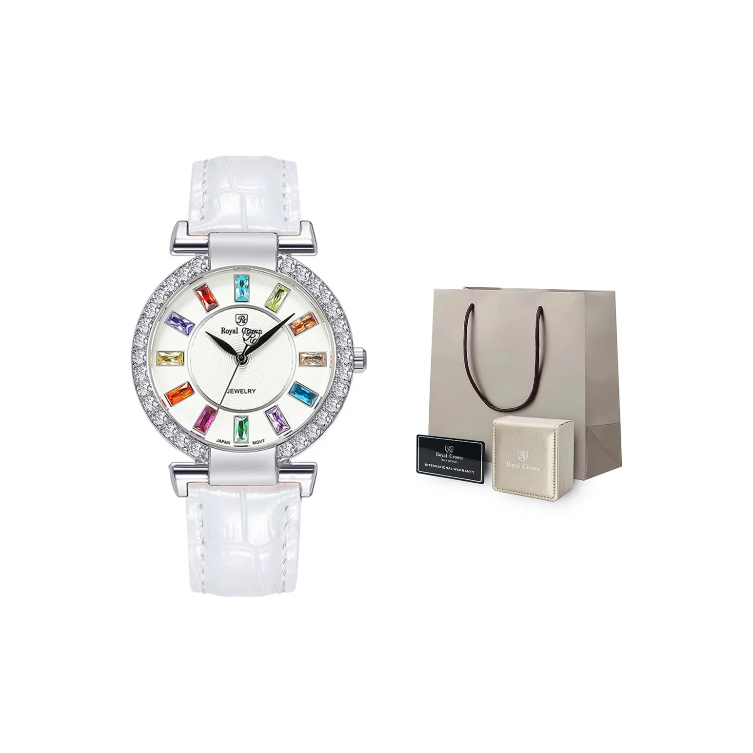 ROYAL CROWN RC Beige Blue Ballet Collection Кварцевый механизм Часы Женские Белый циферблат RC4604 BB