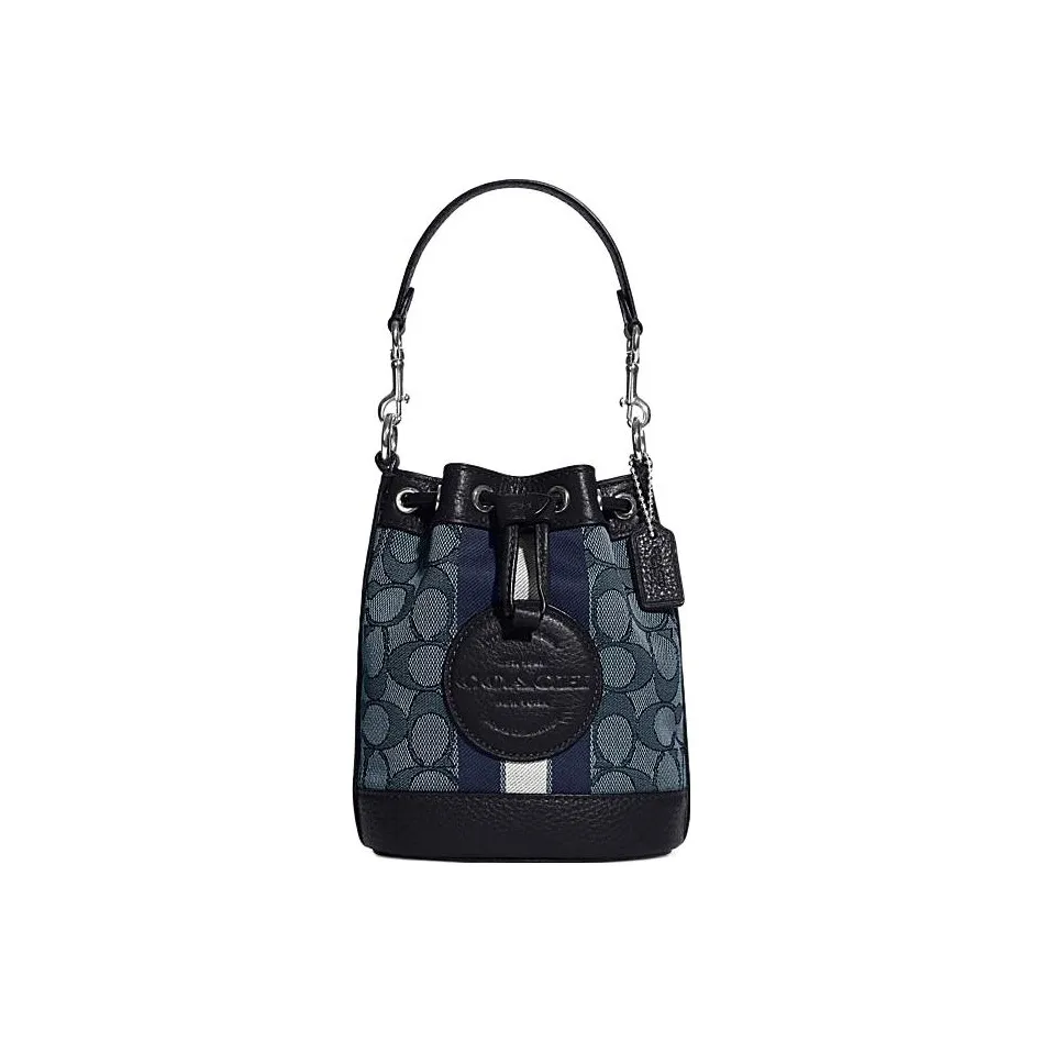 COACH Dempsey Ткань с коровьей кожей Ведрообразная сумка Сумка через плечо Сумка через плечо Маленькая Женская Полночный синий