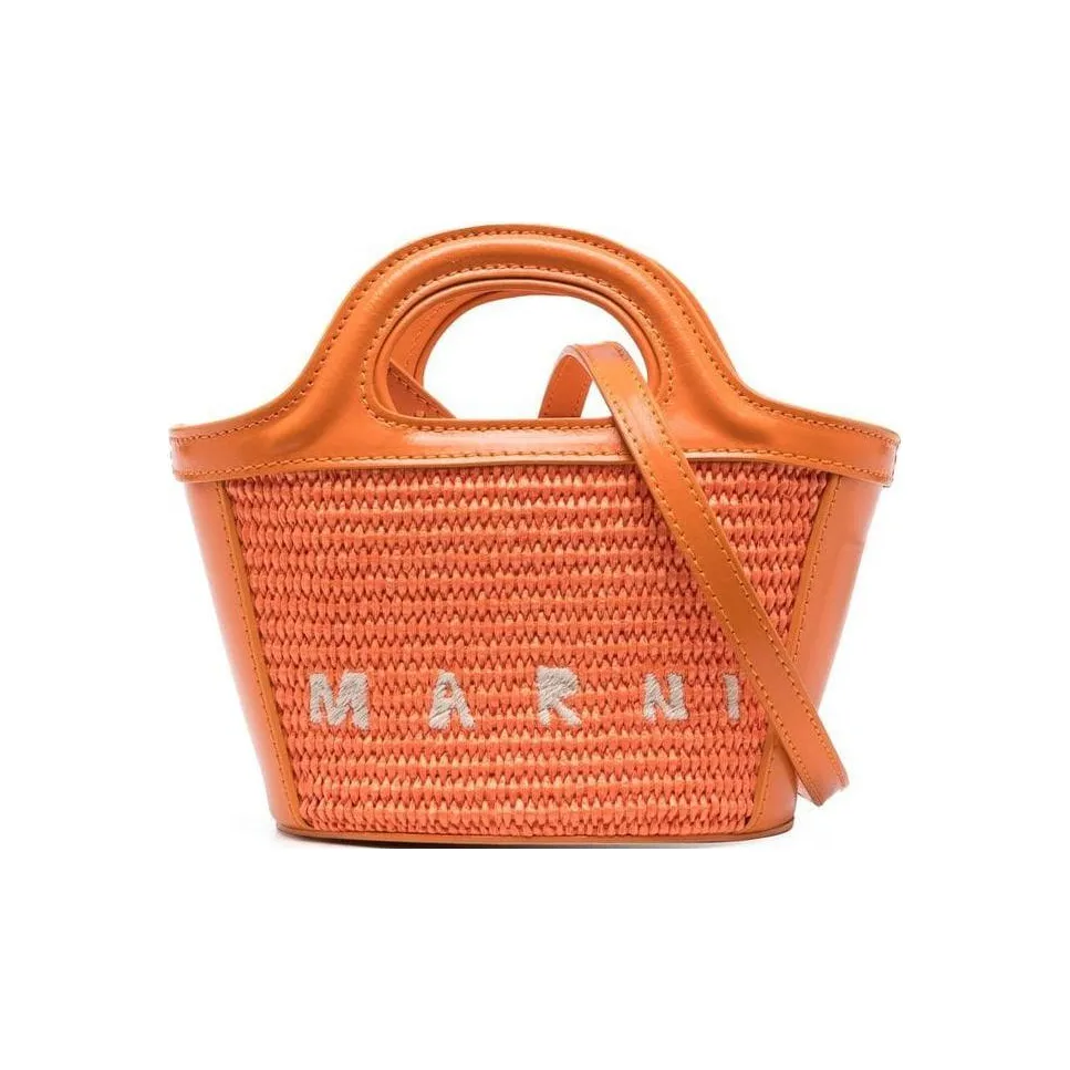 MARNI TROPICALIA Хлопок с коровьей кожей Сумка через плечо Сумка мини Женская Апельсин