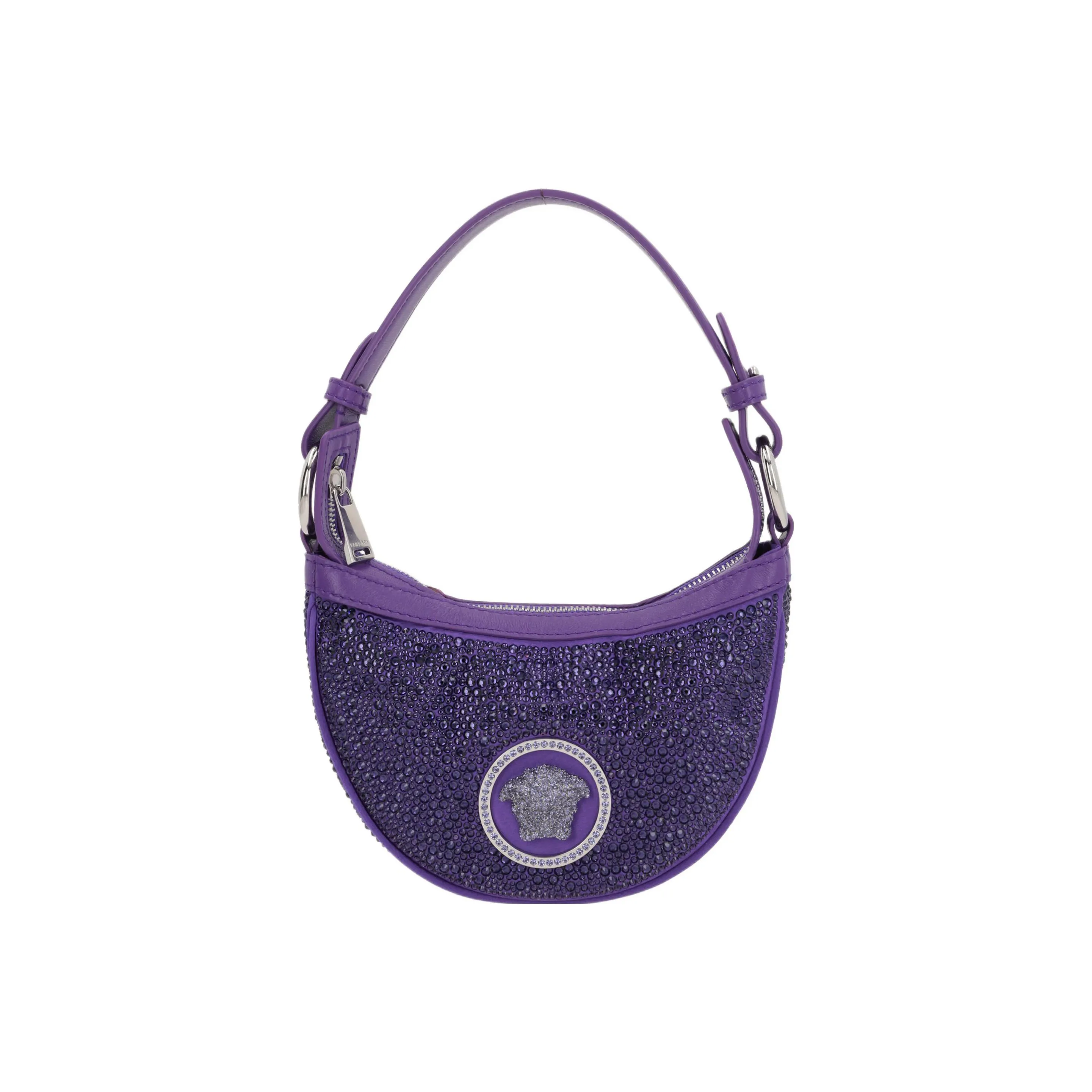 VERSACE La Medusa Satin Fabric One Shoulder Handbag Women's Purple