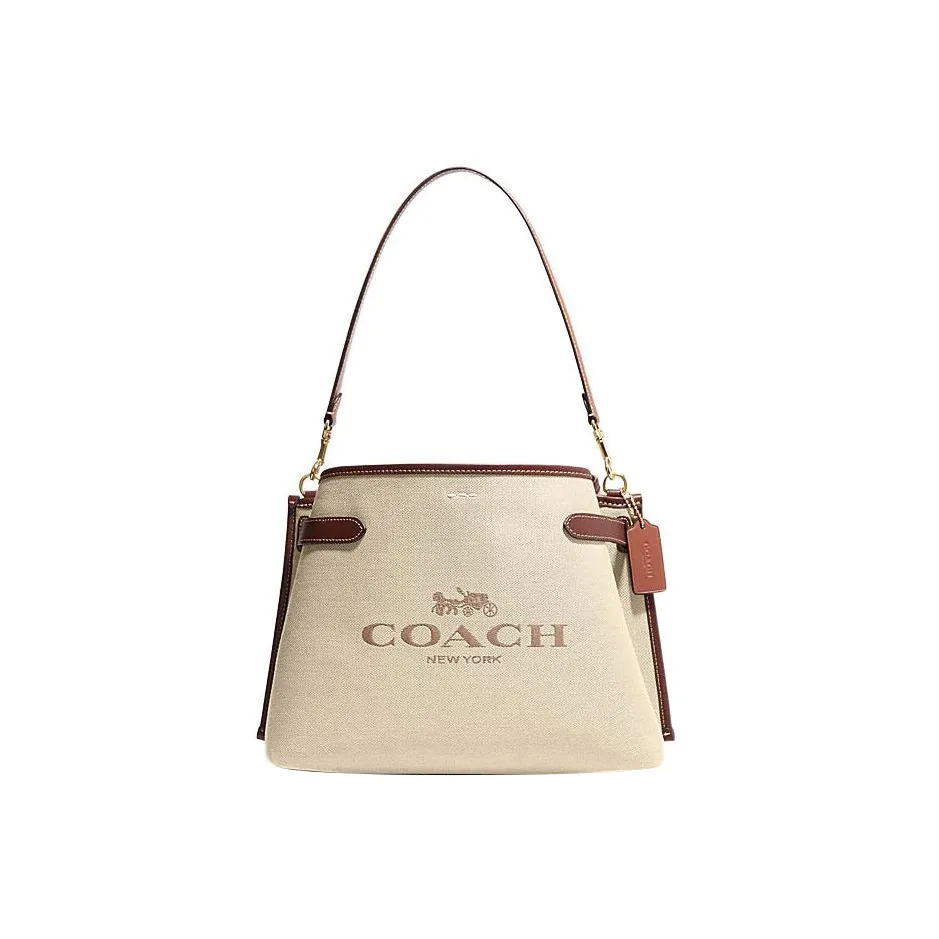 COACH Hanna Canvas Cow Leather Patchwork Shoulder Bag Portable Crossbody Bag Shoulder Bag Women's Khaki