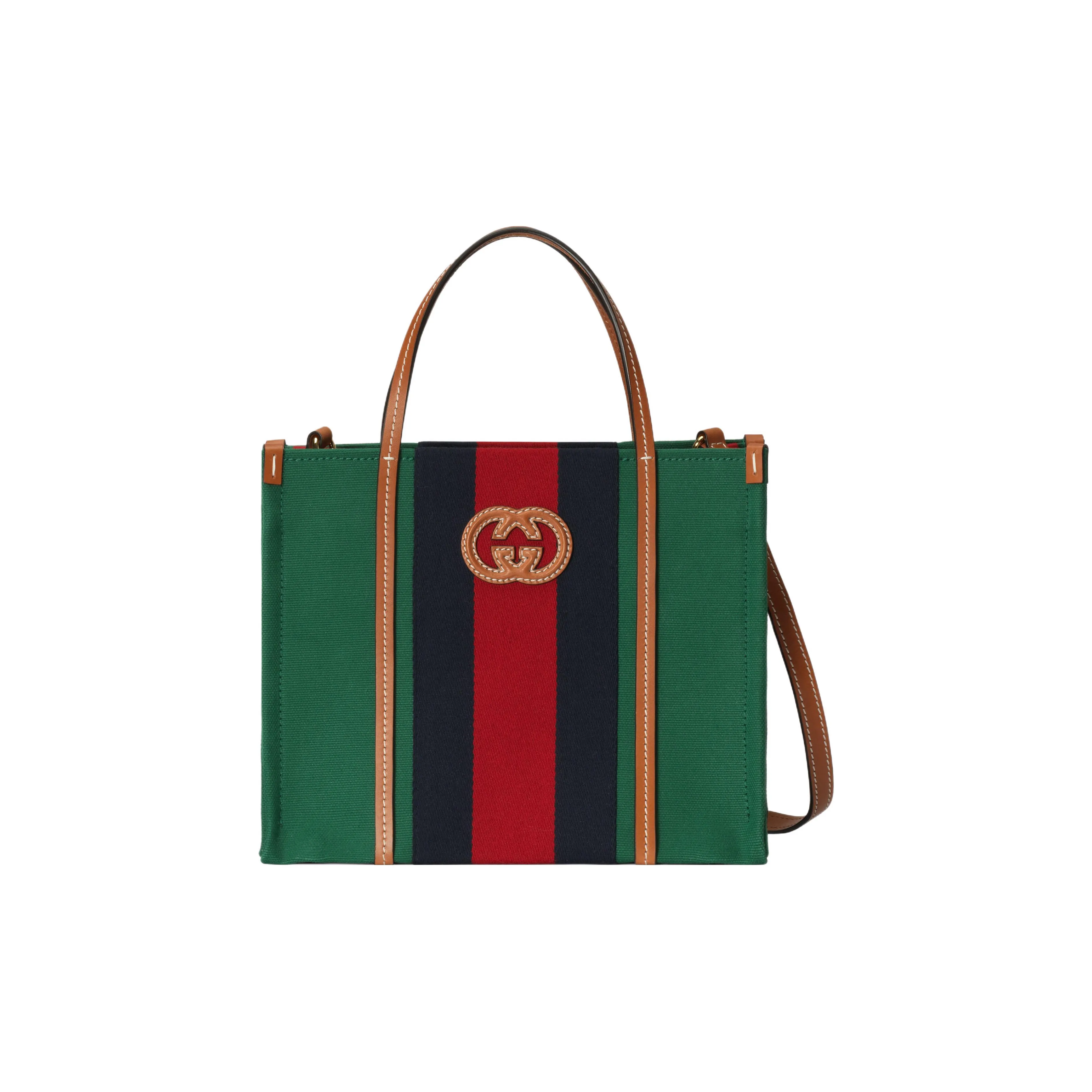 GUCCI Cotton Fabric With Leather Tote Bag, Shopping Bag, Handbag Trumpets Women's
