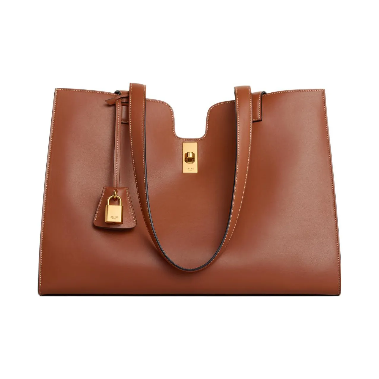 CELINE Cabas Smooth Calf Leather Tote Bag, Shopping Bag, Shoulder Bag, Handbag Regular Women's Brown