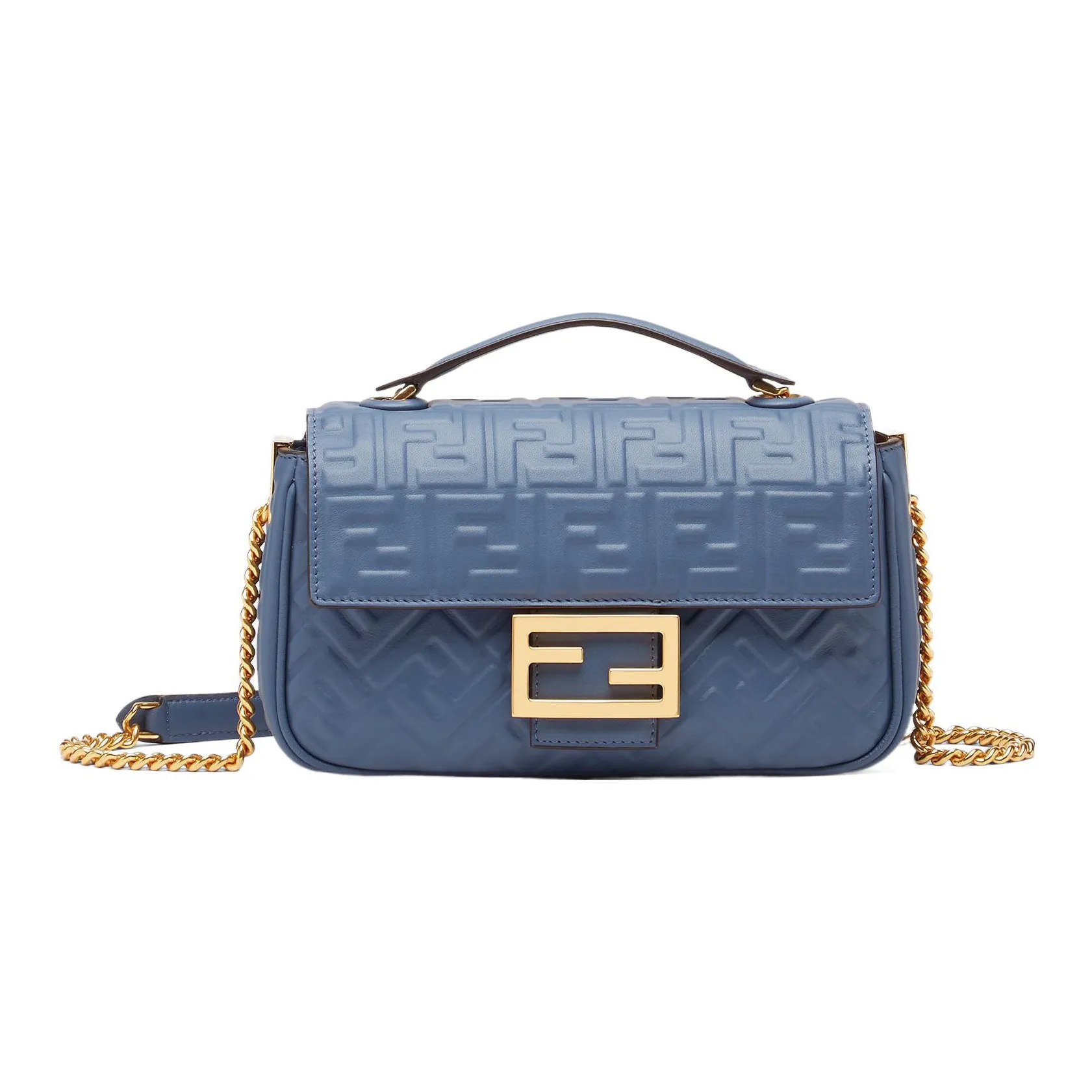 FENDI Baguette Nappa Leather Chain Bag, Portable Crossbody Bag, Shoulder Bag Women's Blue
