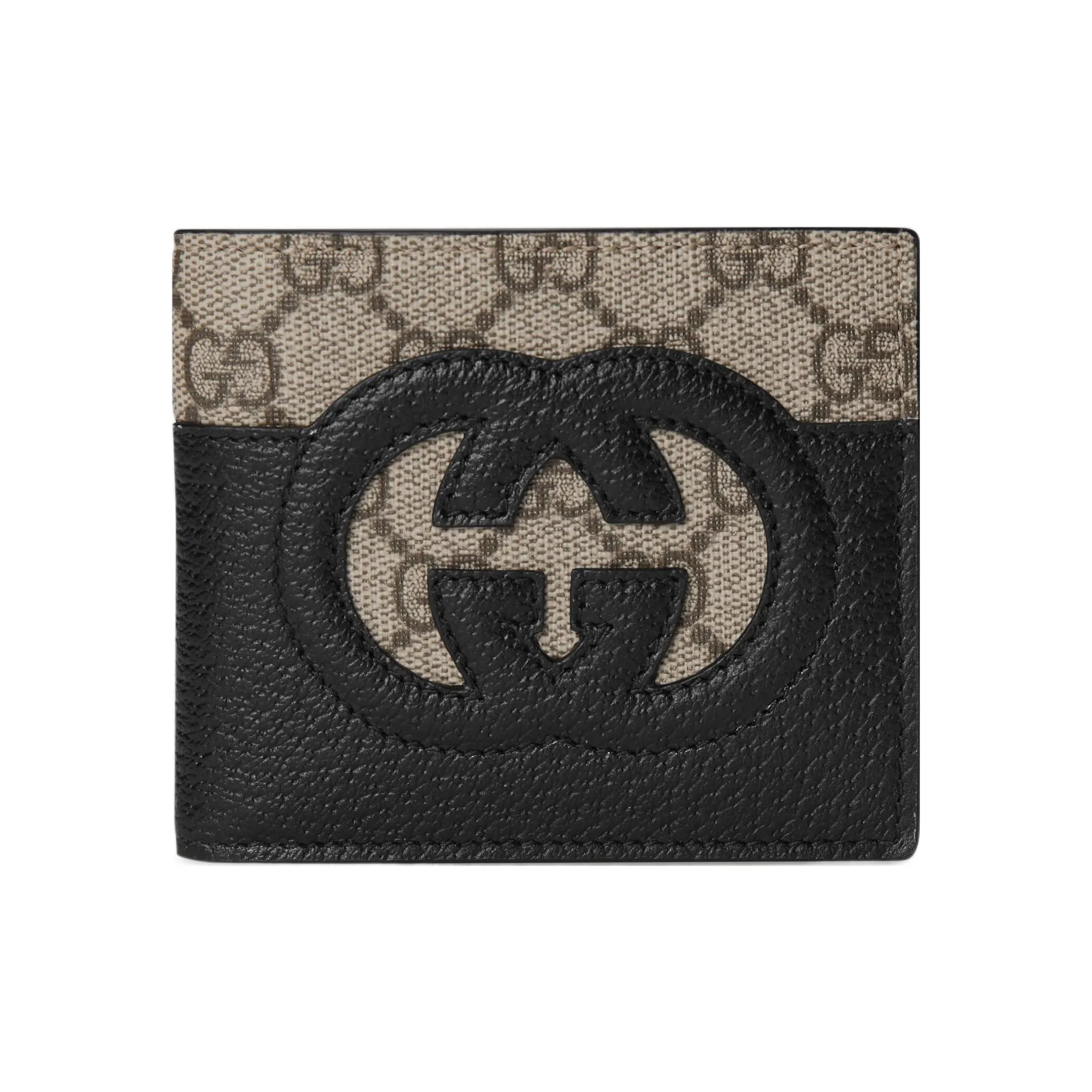 GUCCI Canvas With Leather Wallet Men's Black/Ebony