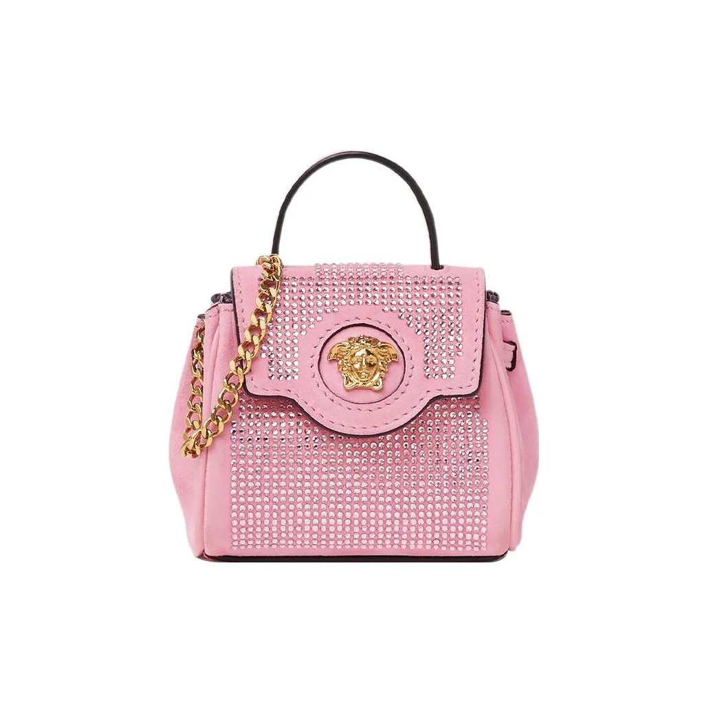 VERSACE La Medusa Crystal Cow Leather Shoulder Bag, Crossbody Bag Mini Women's Pink