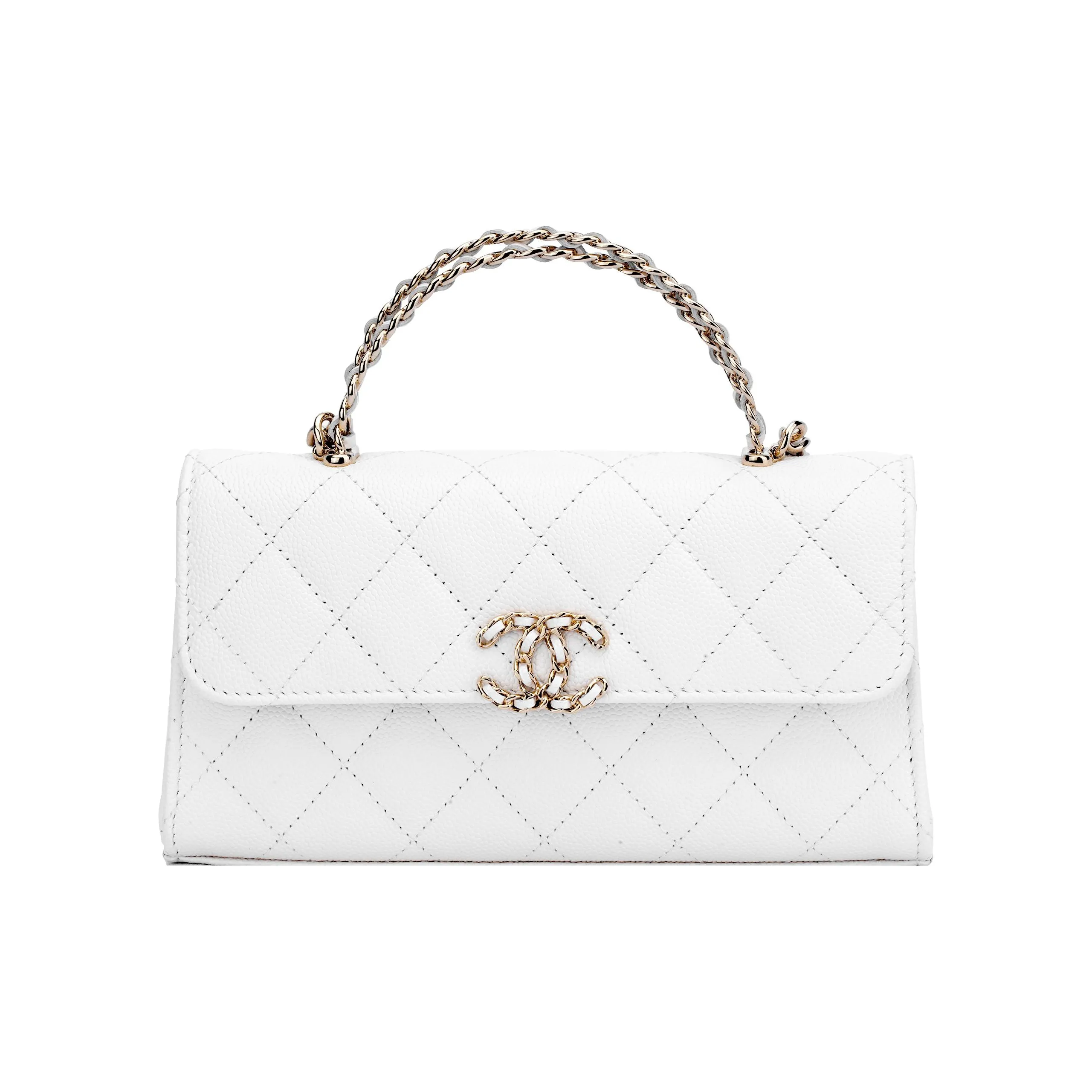 CHANEL Grain Embossed Cow Leather Flap Bag, One Shoulder Handbag, Crossbody Bag Large Size Women's White