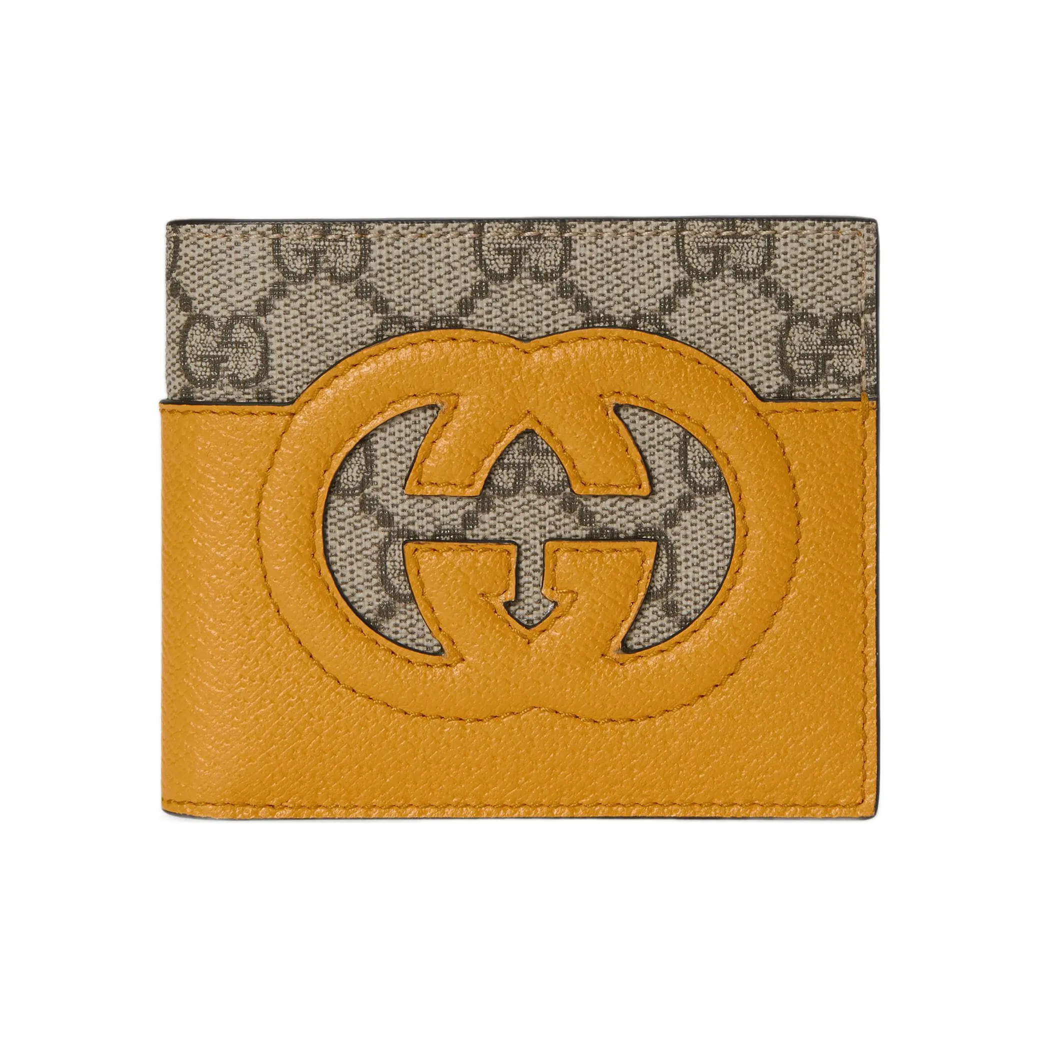 GUCCI Canvas с кожаными вставками цветовой акцент кошелек мужской желтый эбеновый