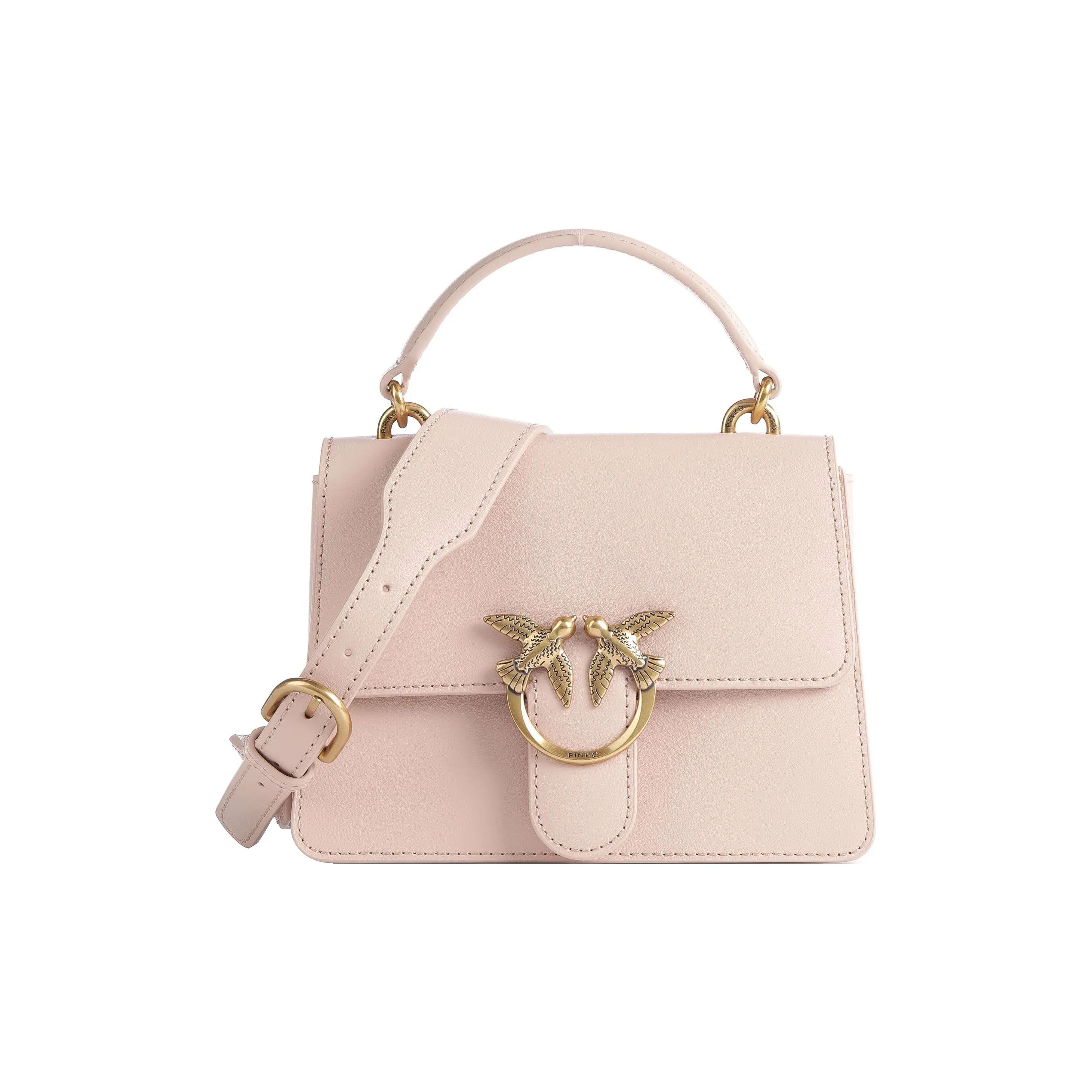 PINKO Cow Leather Handbag, Shoulder Bag, Crossbody Bag Trumpets Women's Cherry Blossom Pink