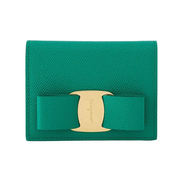 FERRAGAMO Hammered Texture Calfskin Wallet Mini Women's Emerald Green