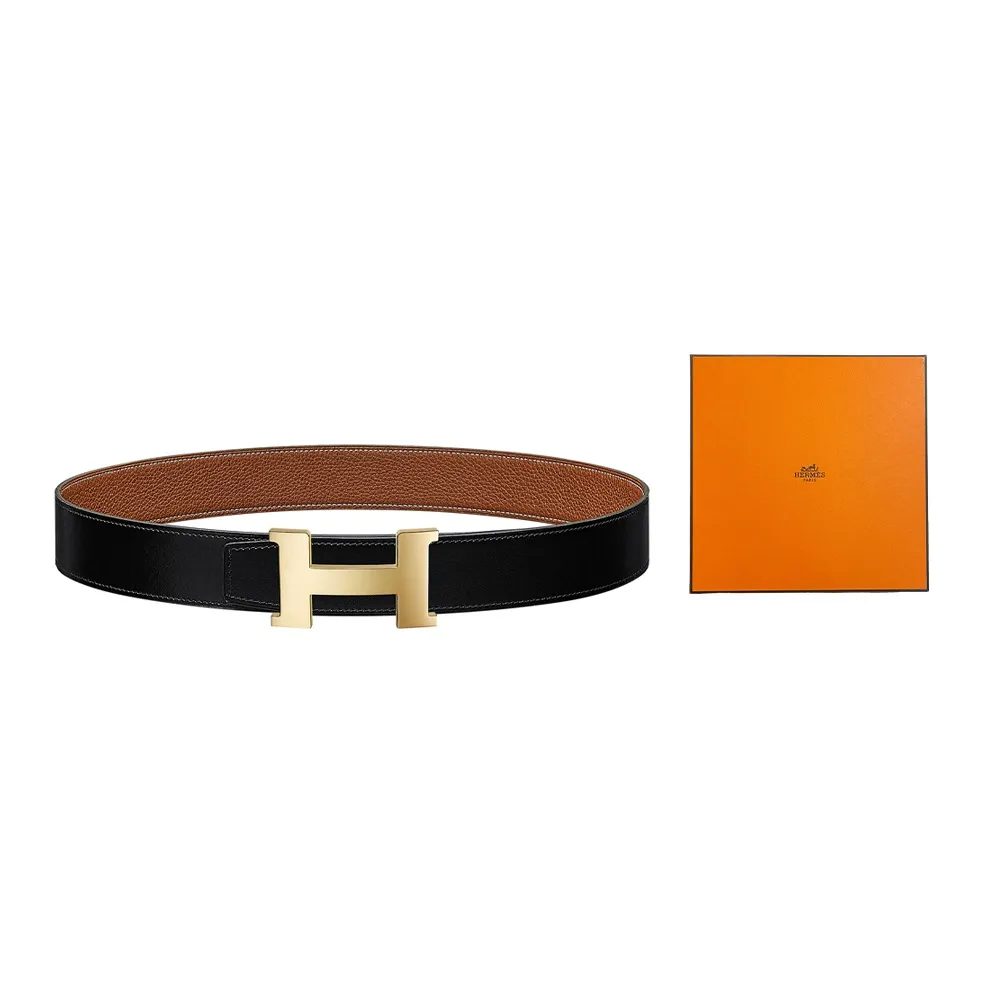 HERMES Leather Belts Men Black Brown-Box