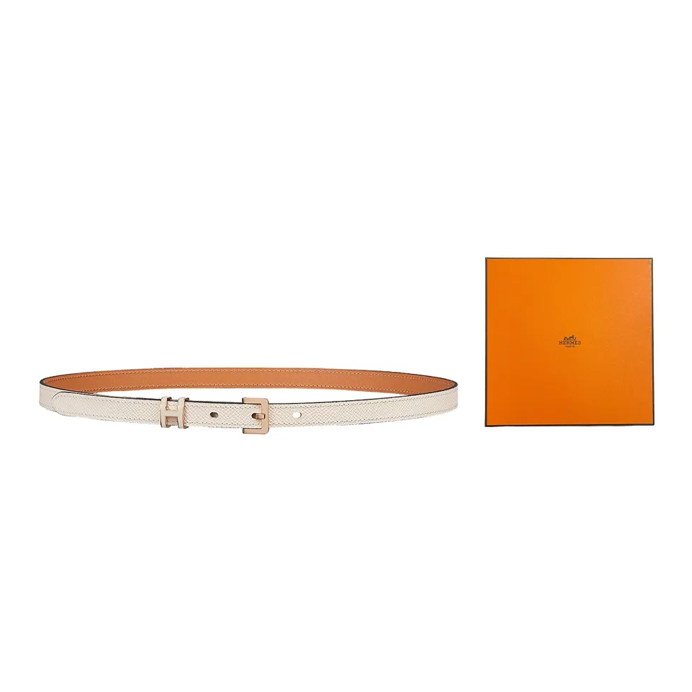 HERMES POP H Collection Leather Belts Women's Milk White Box