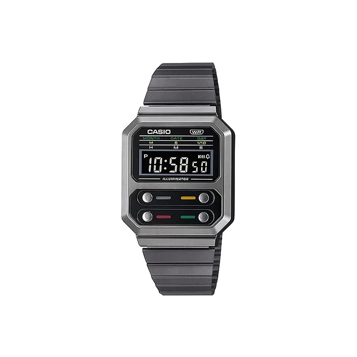 CASIO Vintage Collection A100 Кварцевый механизм нержавеющий стальной ремешок часы женский серый циферблат