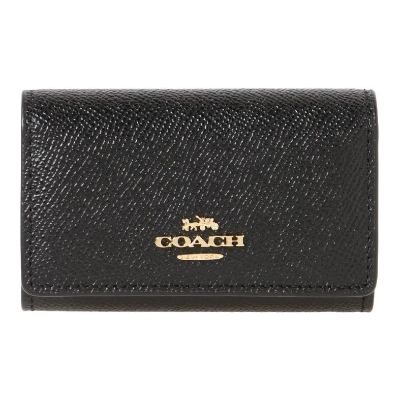 COACH Key Case Leather Coin Purse Key Pouch Women's Black