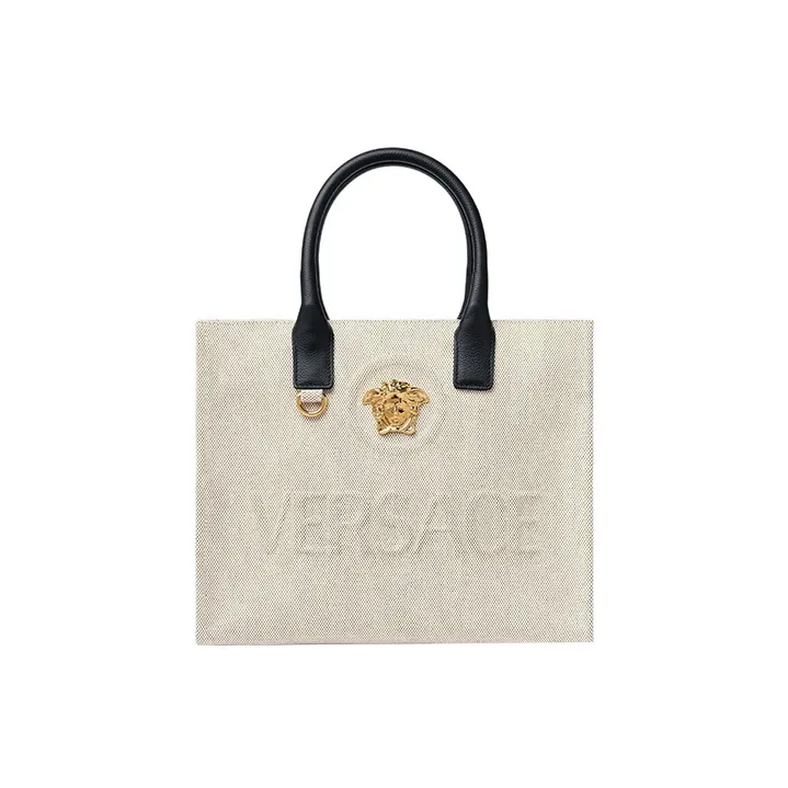 VERSACE Cow Leather Tote Bag, Shopping Bag, Shoulder Bag, Crossbody Bag, Handbag Trumpets Women's Beige