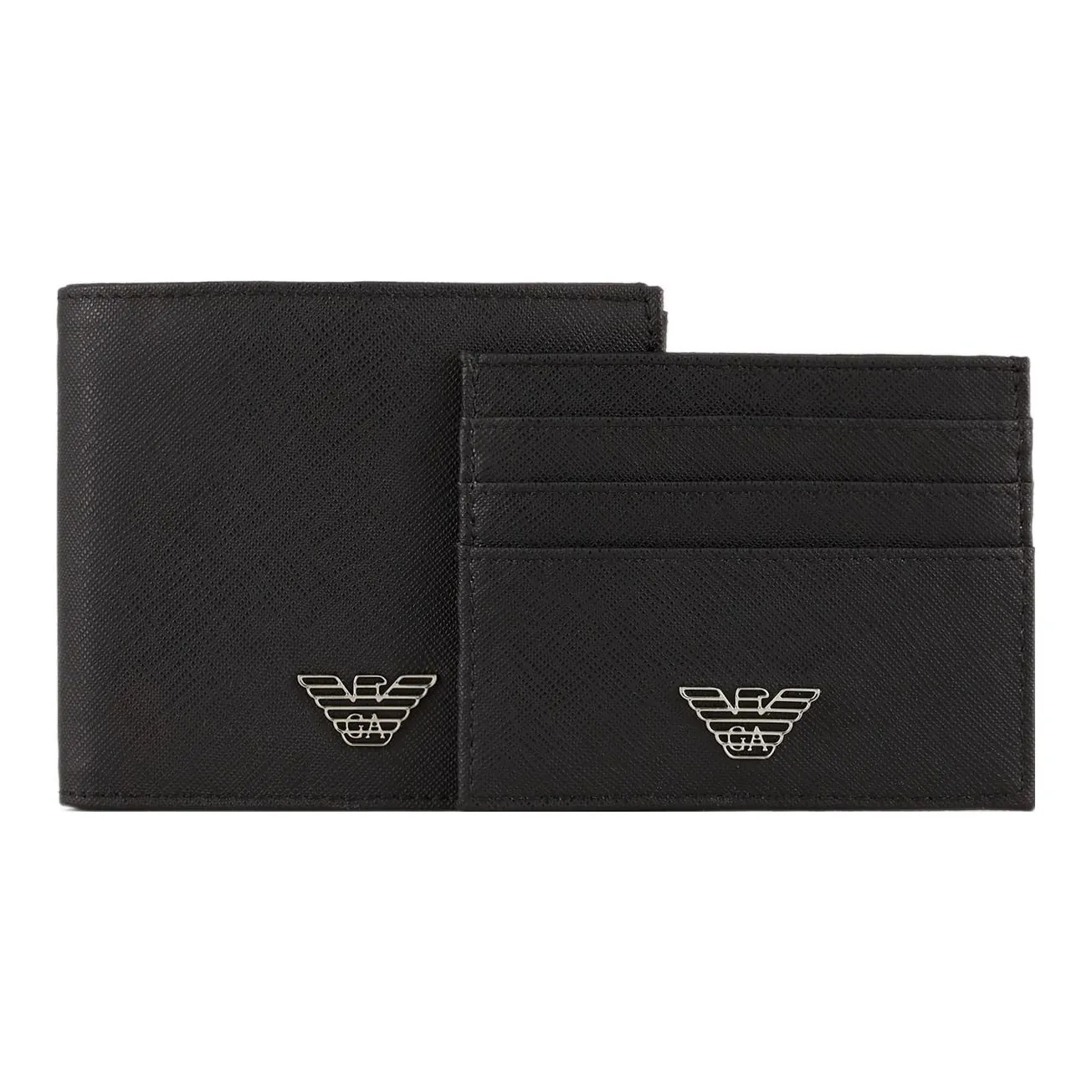 EMPORIO ARMANI Polyamide Leather Card Holder, Wallet Regular Men's Black