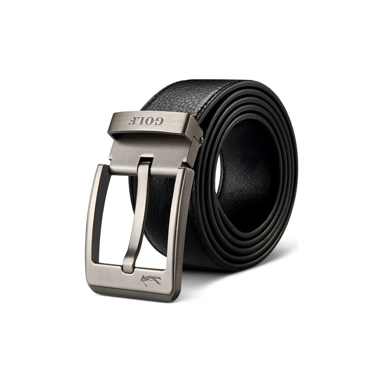 GOLF Top Grain Cow Leather Pin Buckle Belt Men's Black 3.8cm