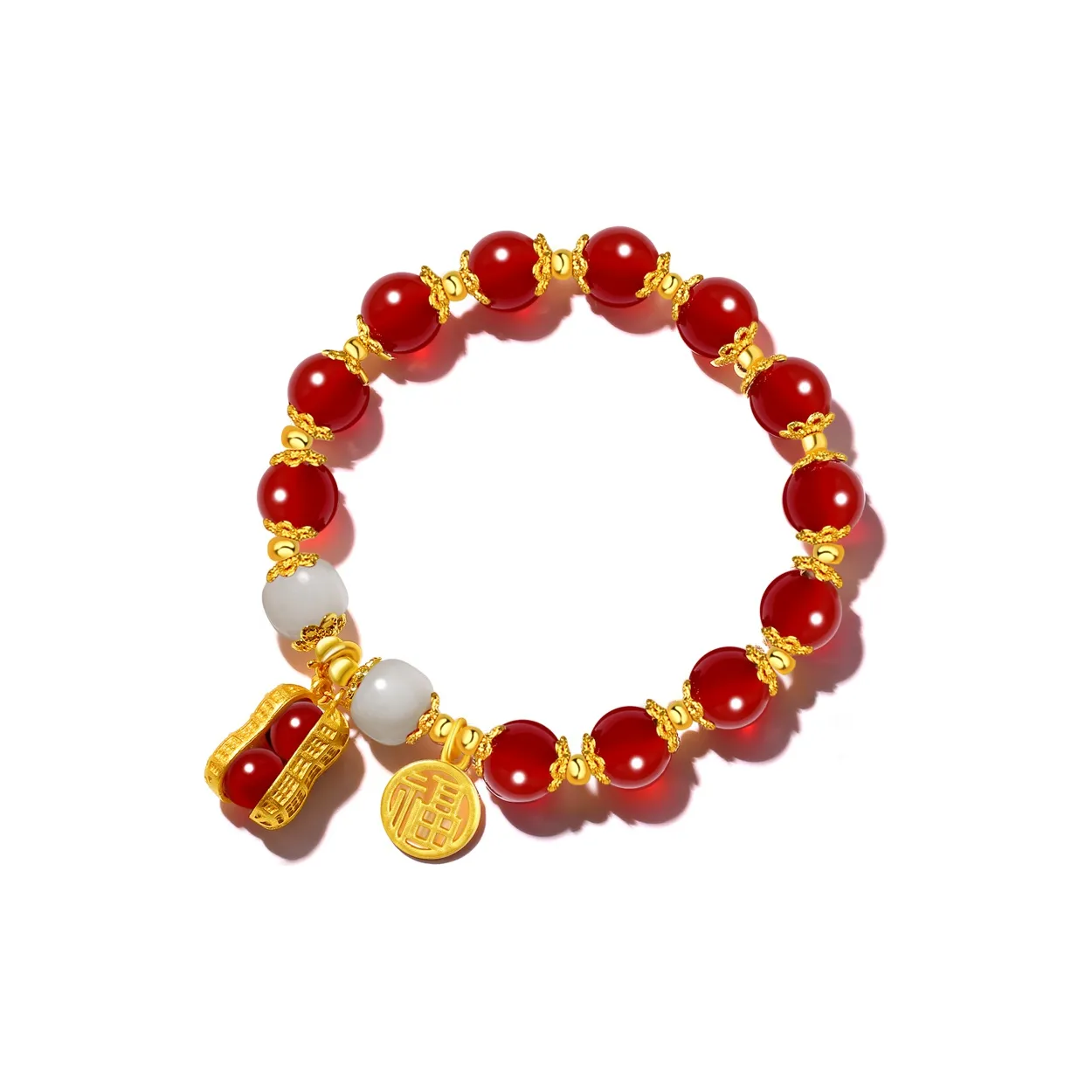 OGDAID Agate & Chalcedony Beaded Bracelets Women's Agate Red Peanuts Beaded Bracelet