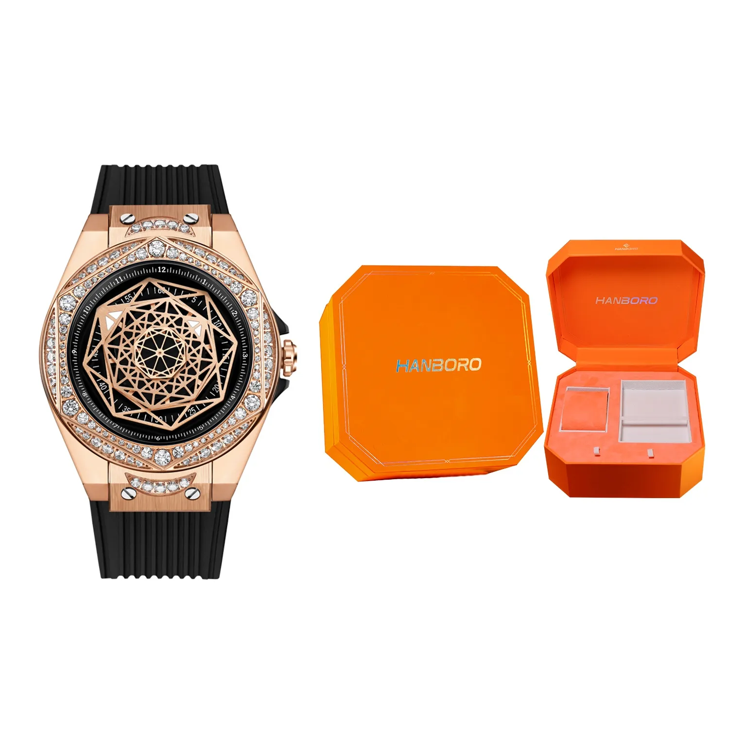 HANBORO Кварцевый механизм Часы Женские Золото Циферблат HBR674 MH