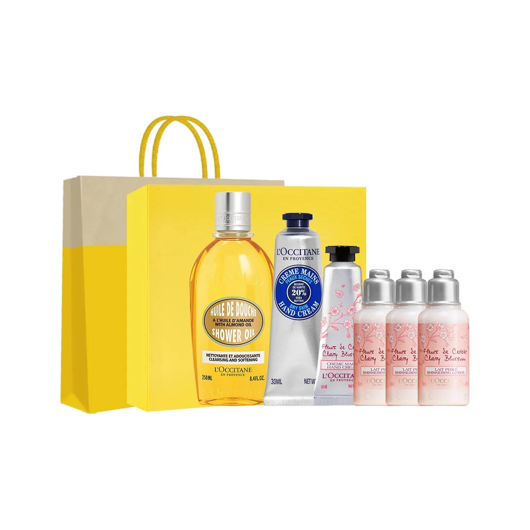 LOCCITANE Сладкий миндальный Укрепляющее Масло для ванны + Крем с орехом ши Ограниченная серия Коробка Наборы для ухода с успокаивающим эффектом и ароматическим эффектом