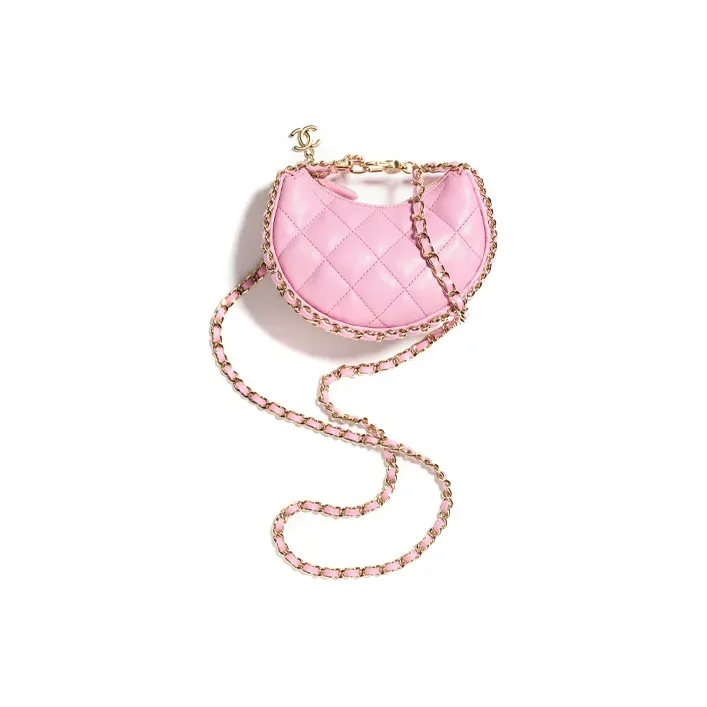 CHANEL Lambskin Hobo Bag, Dumpling Bag, Handbag, Shoulder Bag, Crossbody Bag Mini Women's Pink
