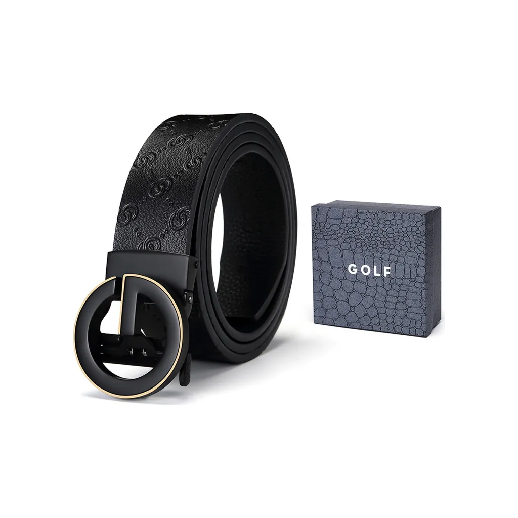 GOLF Cow Split Leather Automatic Buckle Belt Men's Black/Black Gold 3.5cm