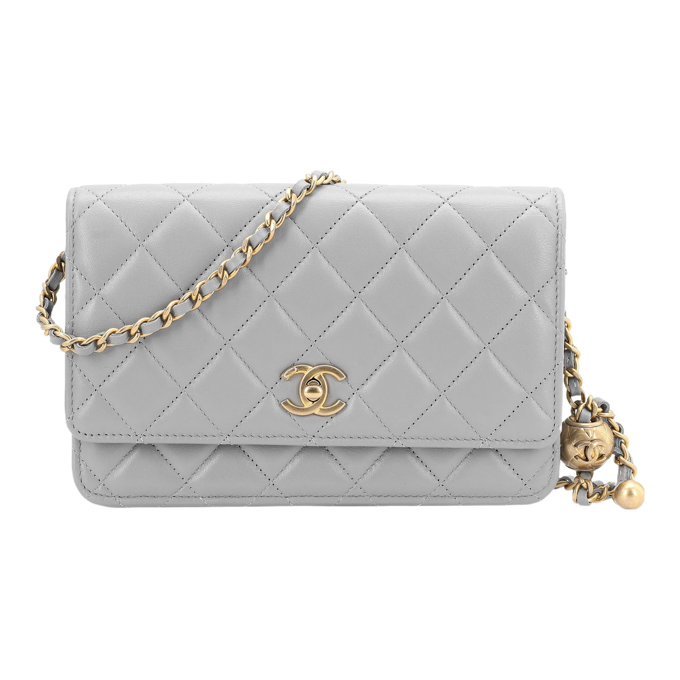 CHANEL Lambskin Woc Wallet On Chain Crossbody Bag, Shoulder Bag Women's Light Gray