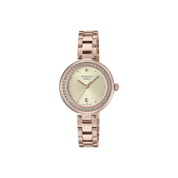 CASIO SHEEN Collection Кварцевый механизм нержавеющая сталь ремешок женские часы золотой циферблат SHE 4557CG 7AUPR