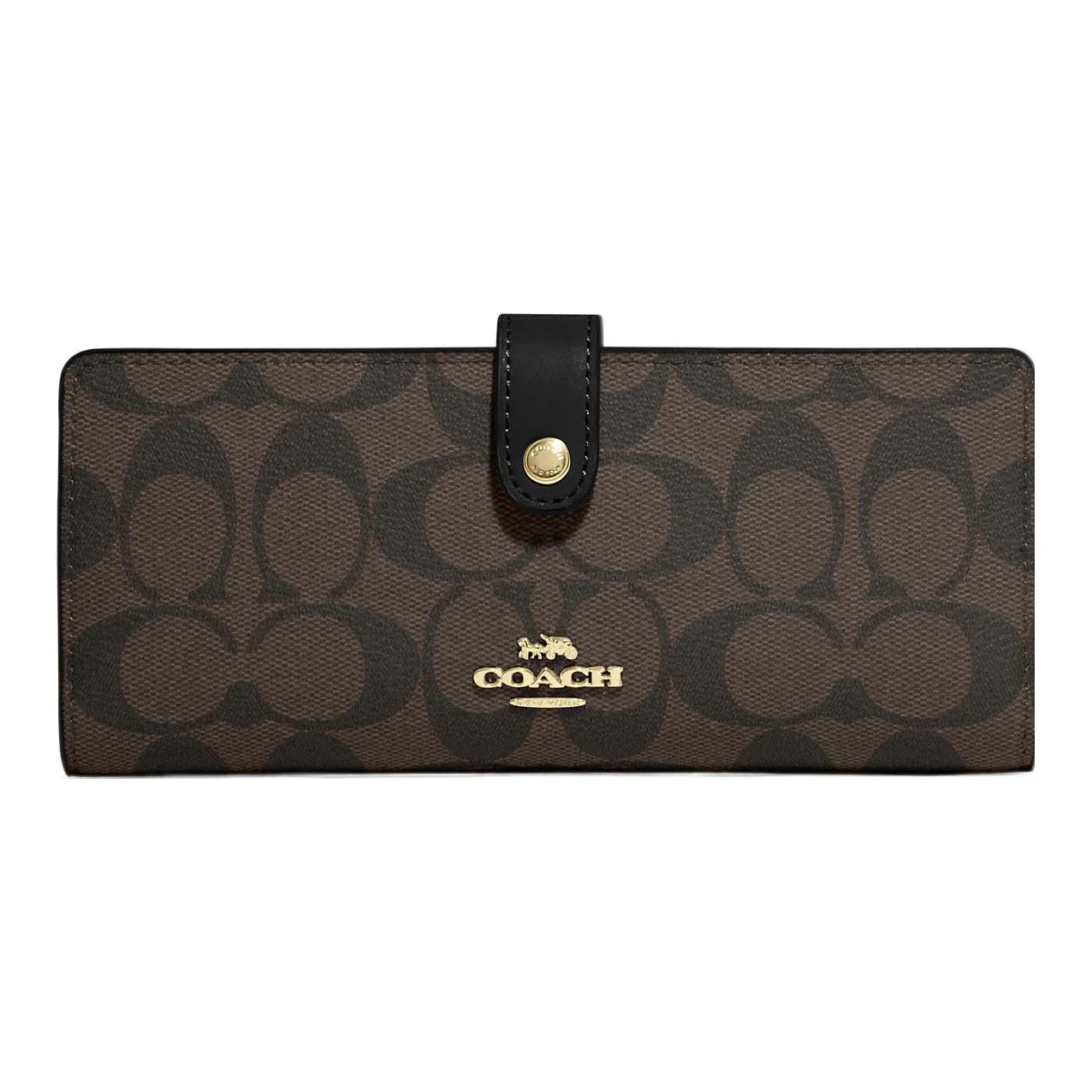 COACH Slim Wallet Canvas With Leather Card Holder Wallet Small Size Women's Brown Black
