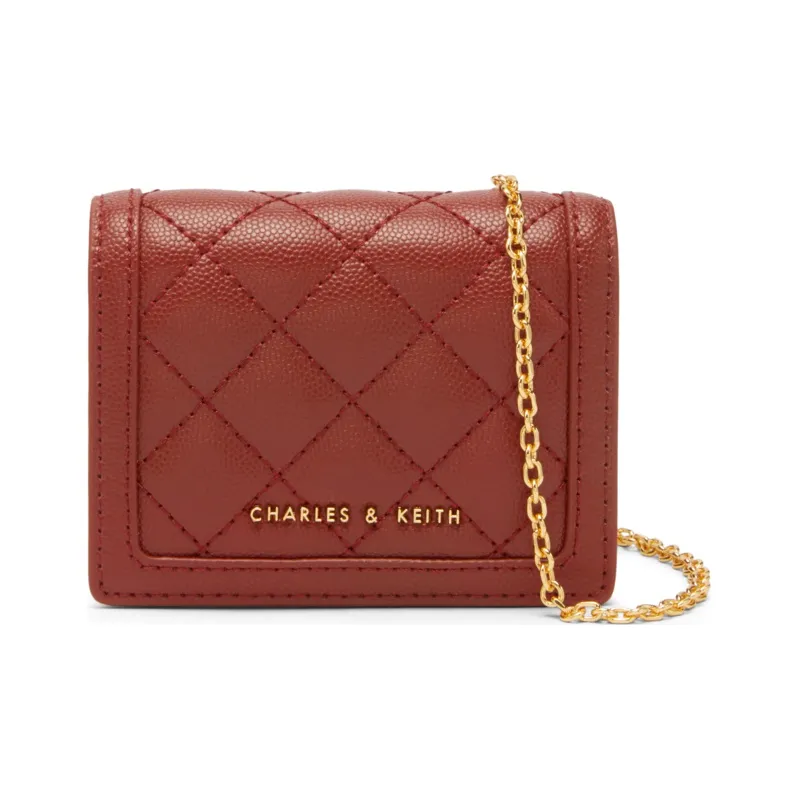 CHARLES&KEITH Fabric Crossbody Bag, Wallet, Card Holder Mini Women's Black/Brick Red/Pink/Pink