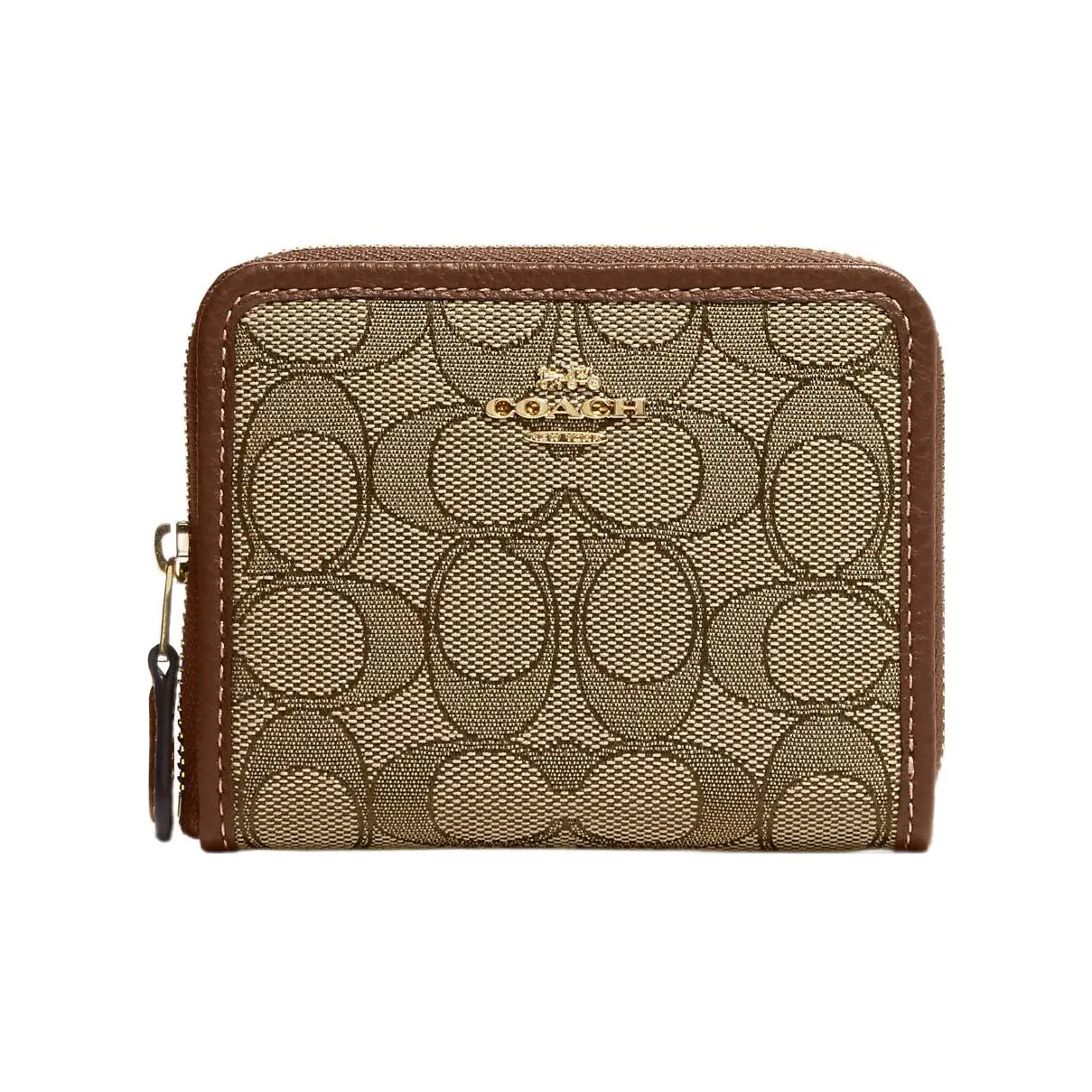 COACH Zip Around Jacquard With Pebbled Leather Card Holder, Wallet Women's Brown
