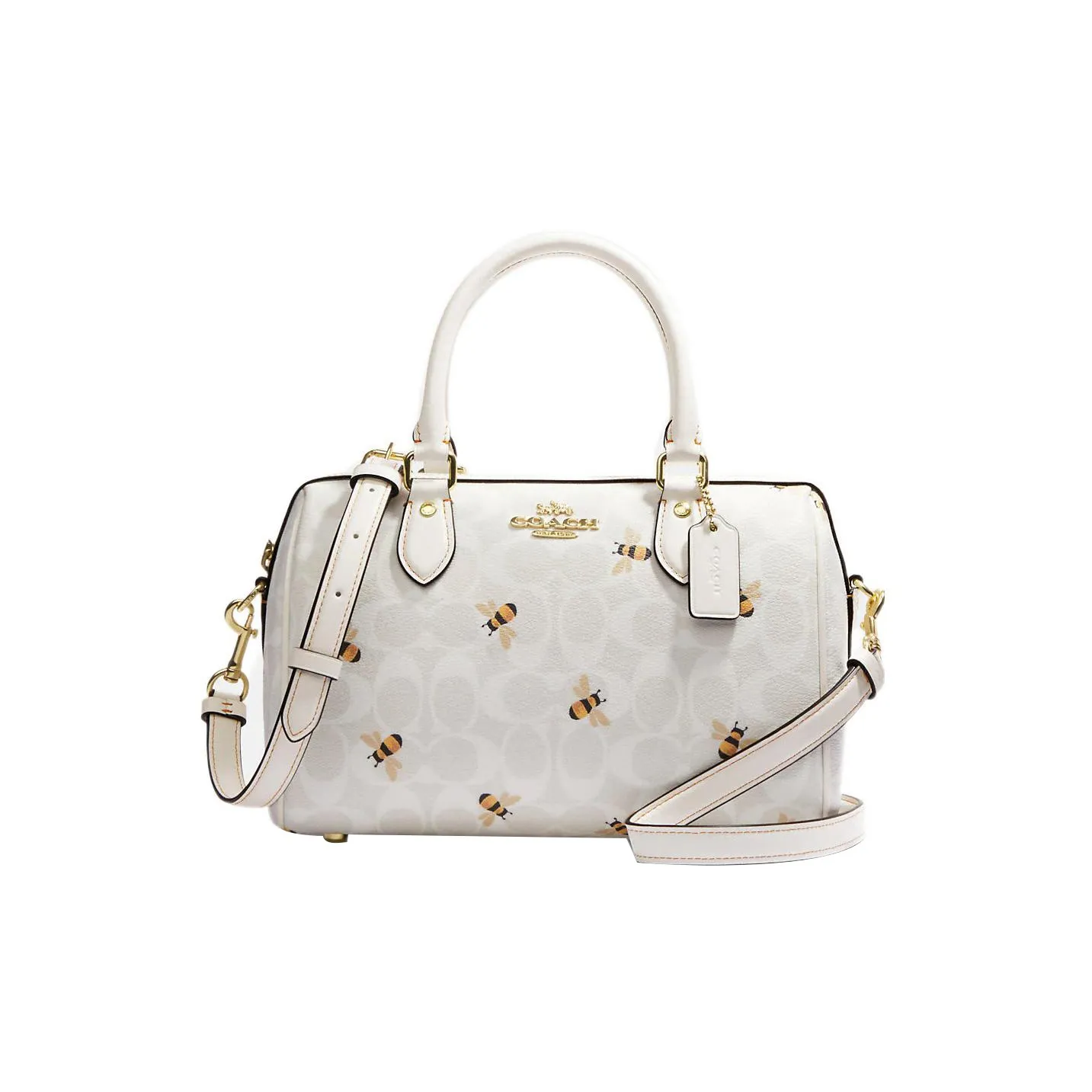COACH Canvas With Leather Boston Bag, Portable Crossbody Bag, Shoulder Bag Medium Size Women's White