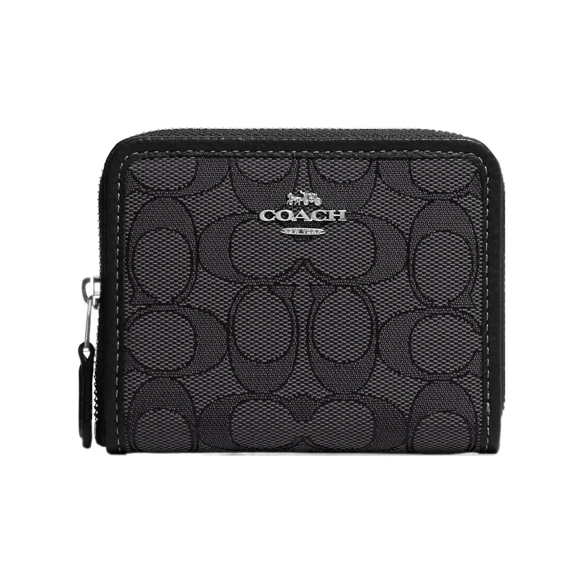 COACH Zip Around Jacquard With Pebbled Leather Card Holder, Wallet Women's Black