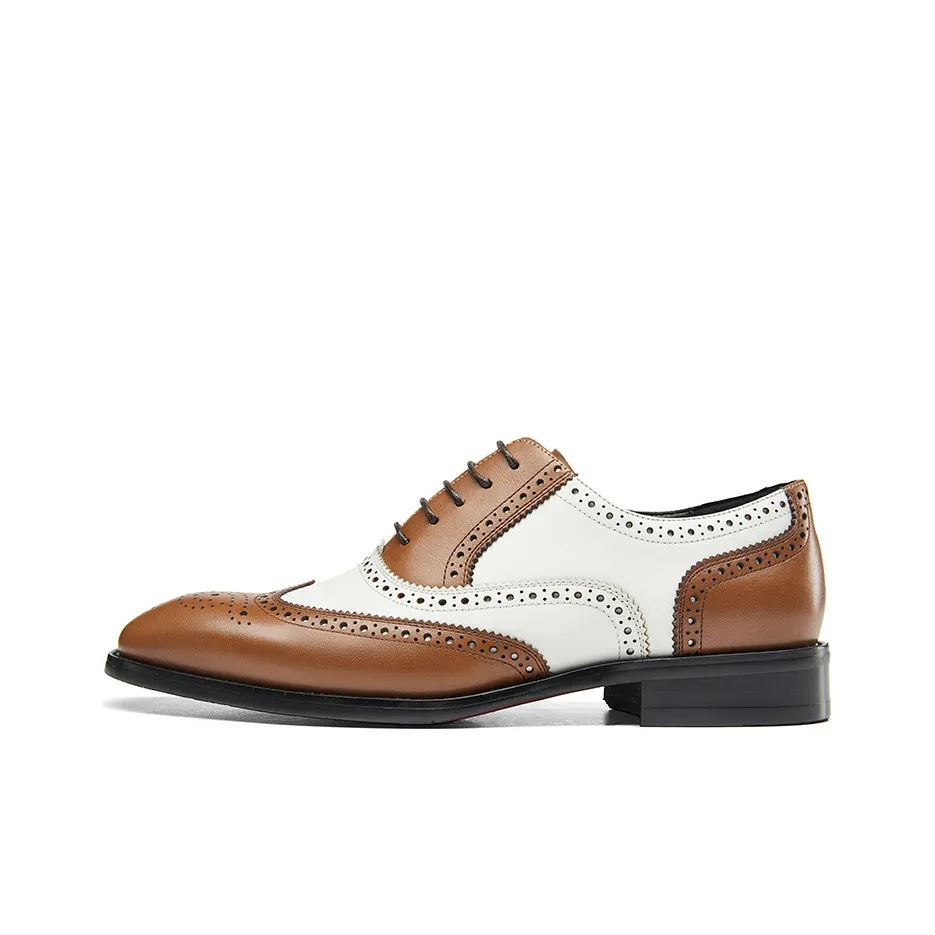 KANGNAI Dress Shoes Men's Low Top Brown White