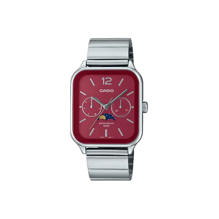 CASIO Standard Series Кварцевый механизм нержавеющая сталь ремешок часы для мужчин красный циферблат