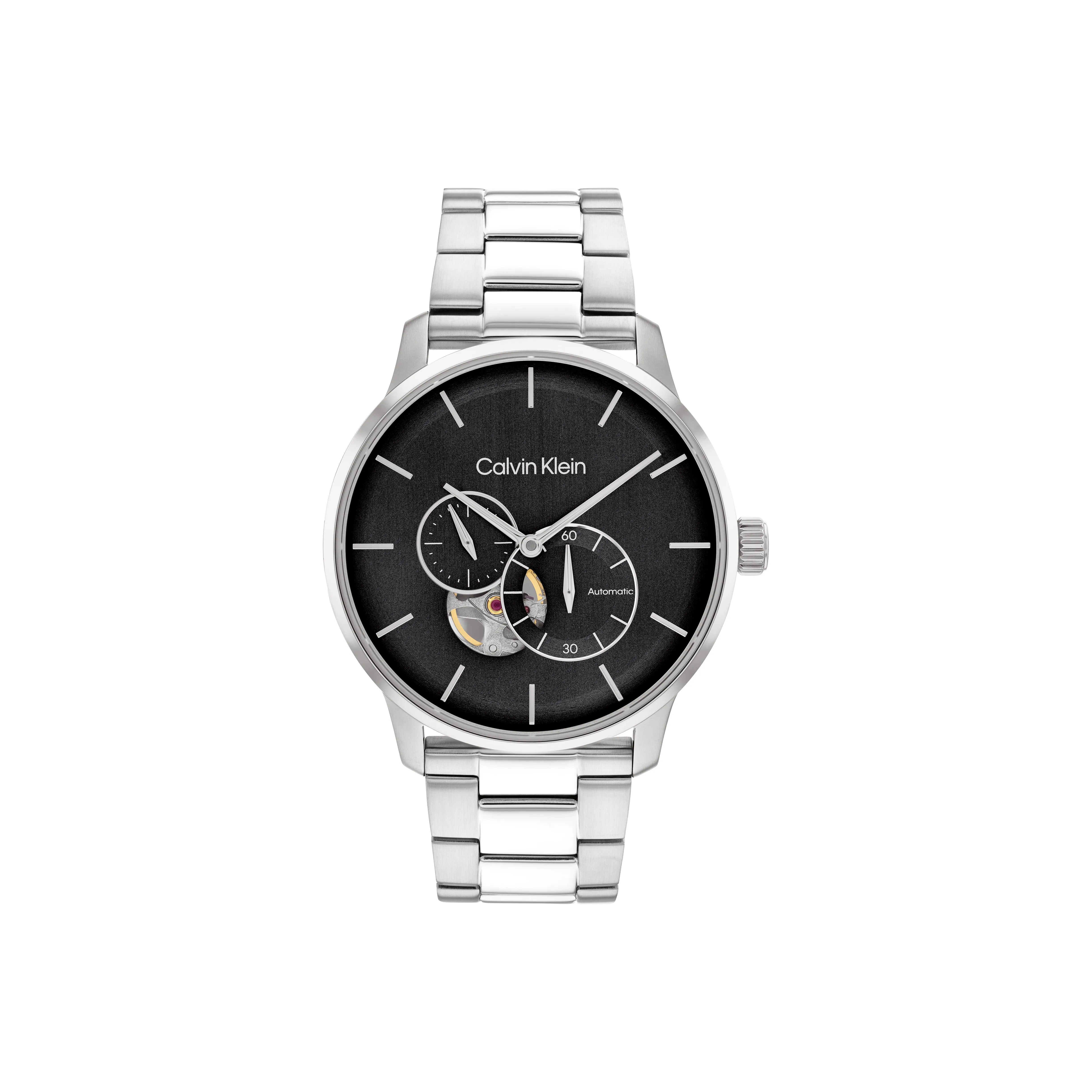 calvin Trainers KLEIN TIMELESS Wrist Watch Automatic Mechanical Movement Steel Strap Black Dial Men's Watches
